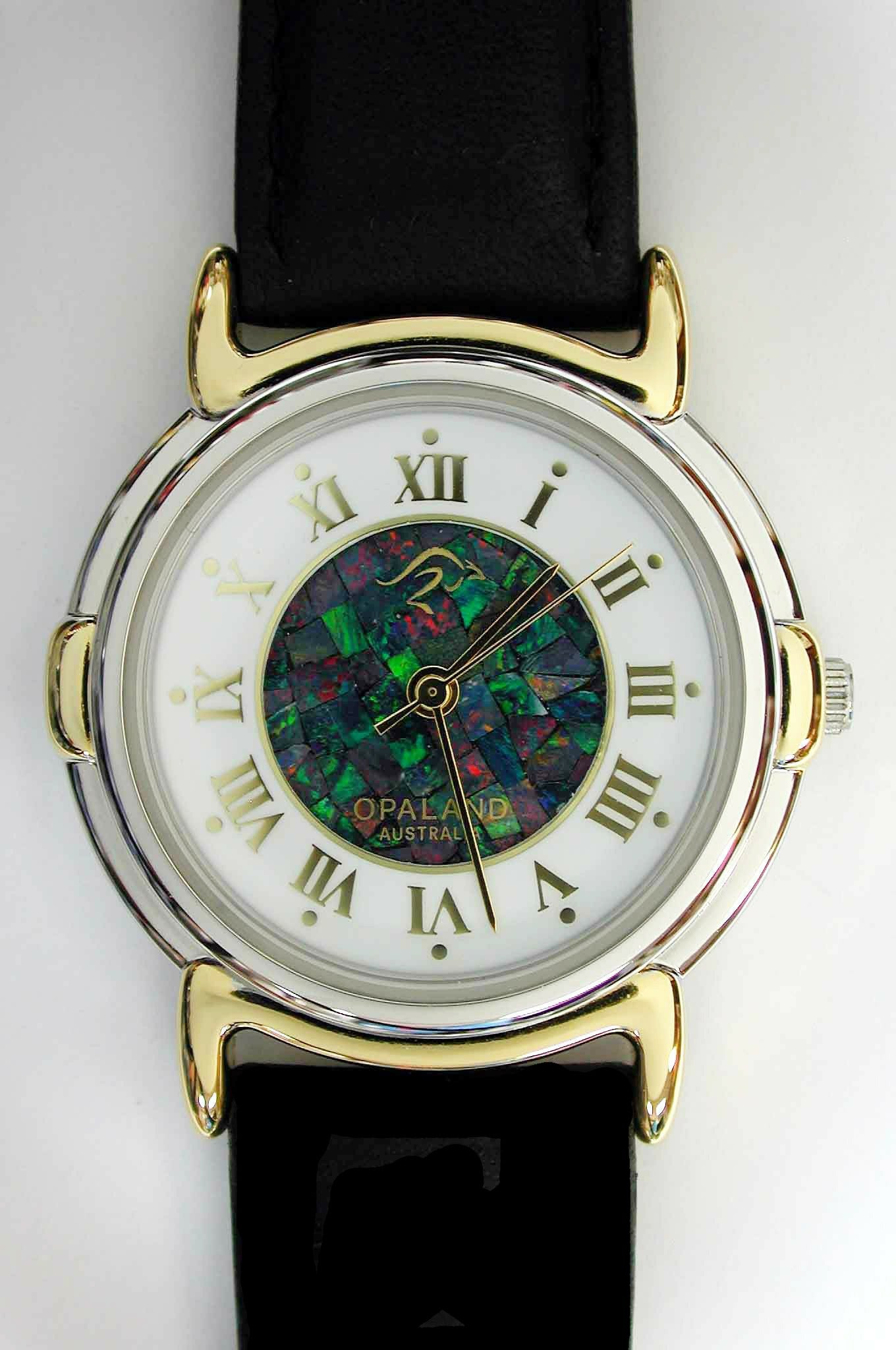 10801.0 - "Opaland" Opal Watch with Natural Australian Opal The case is 35 mm diameter Water resistant Citizen Quartz Movement Leather strap