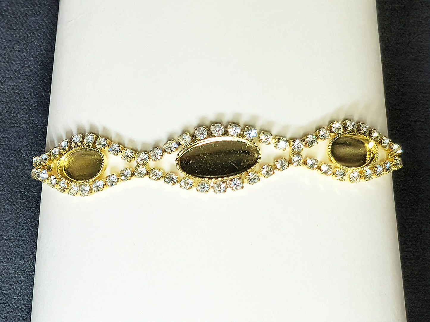 54231.0 - Gold Plated bracelet with Swarovski Rhinestones and 14x7 mm and 10x6 mm cupsup for cabochon stone