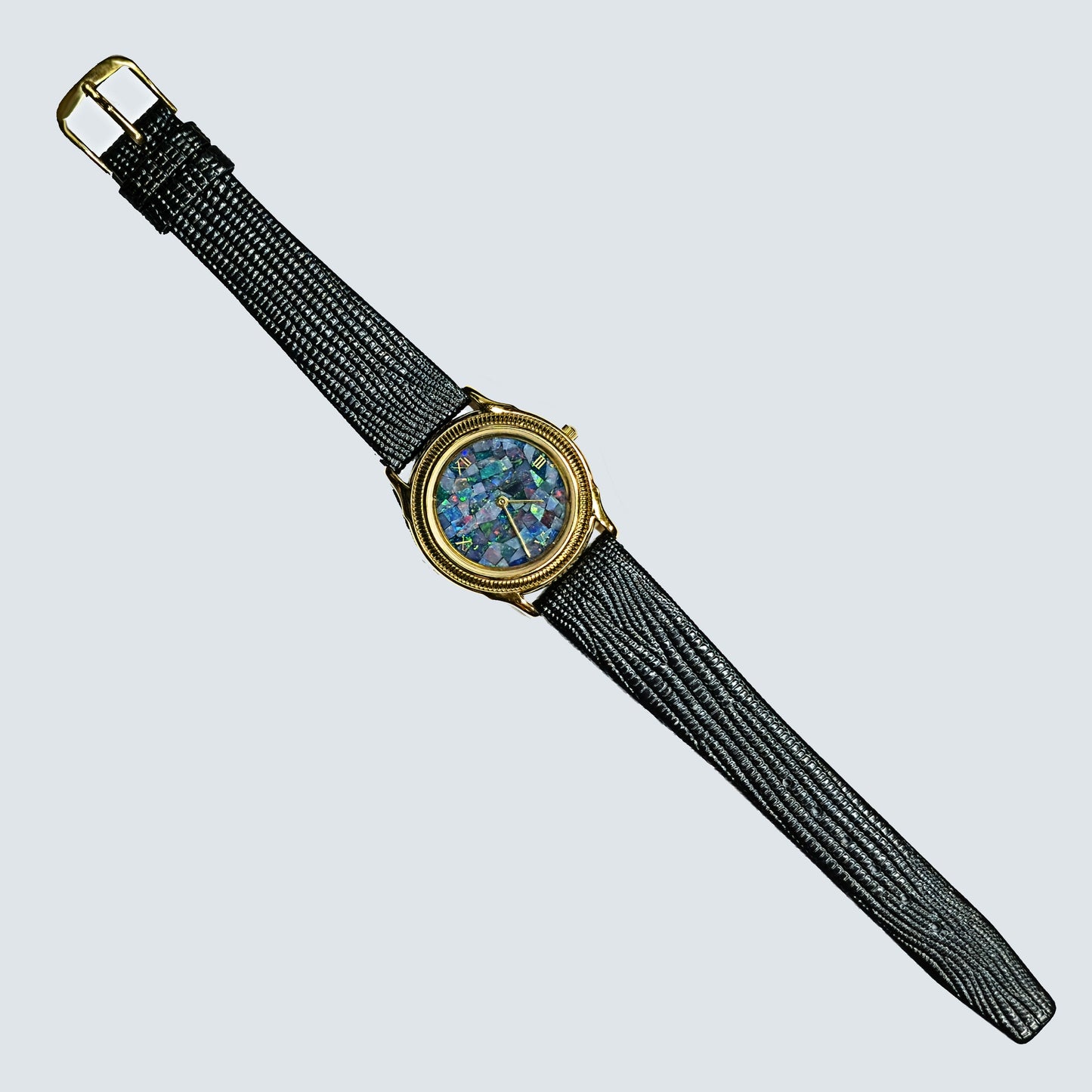 01472 - No name Opal Watch with Natural Australian Opal 32 mm x 7 mm case Water resistant Citizen Quartz Movement Black Strap No seconds arm