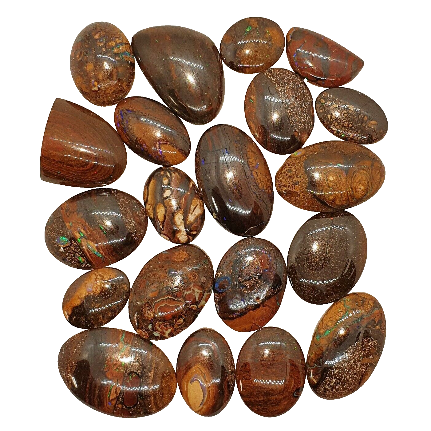 53468 - 20 Boulder Opal Ranging in Size from About 15 x 13 mm up to 28 x 20 mm