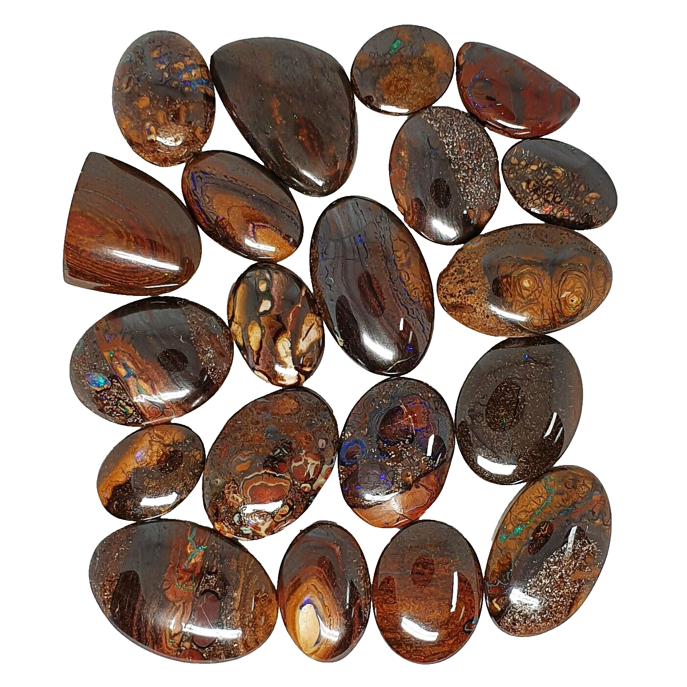 53468 - 20 Boulder Opal Ranging in Size from About 15 x 13 mm up to 28 x 20 mm