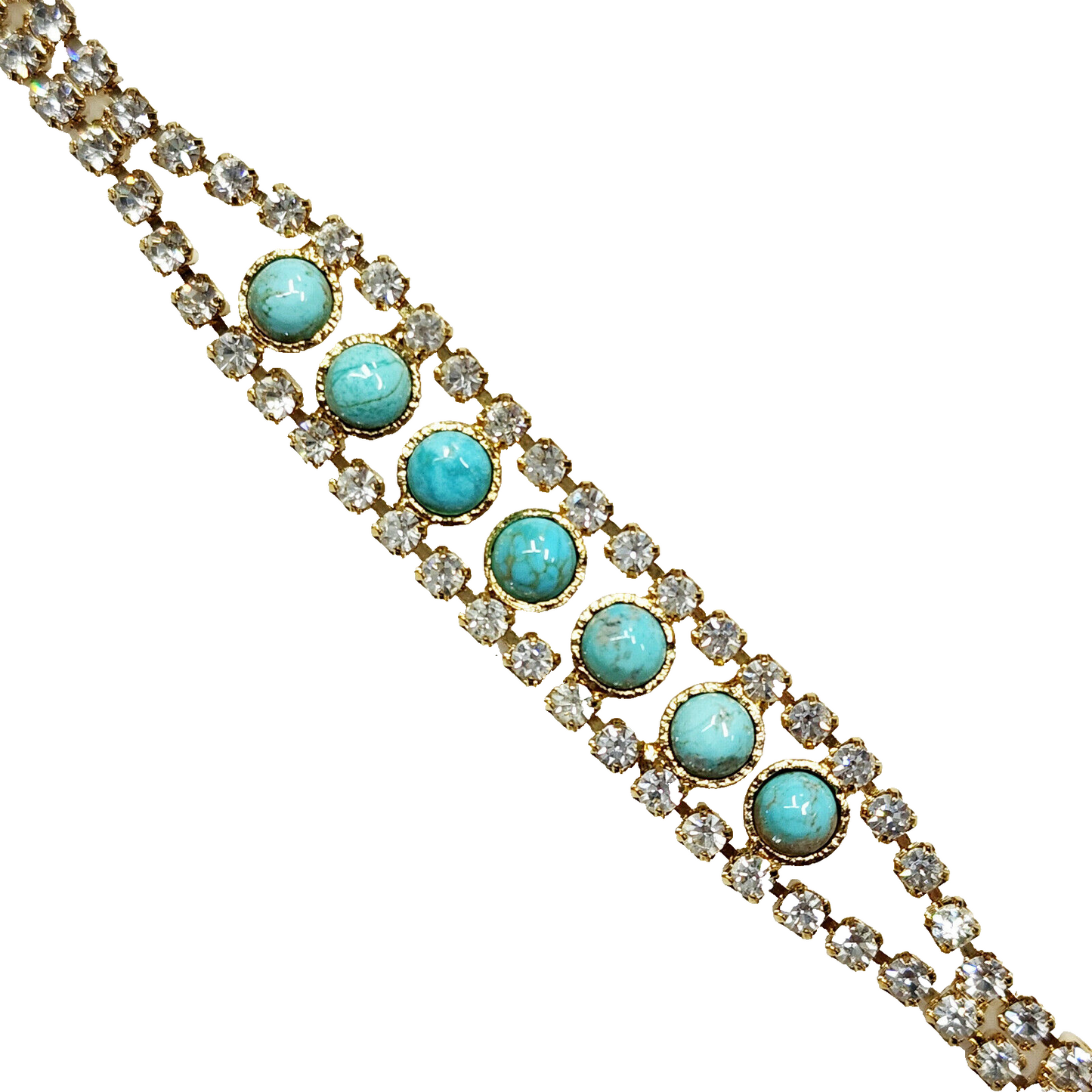 53636 - Diamond Imitation Gold Plated Bracelet with NATURAL Turquoise 16.5 cm