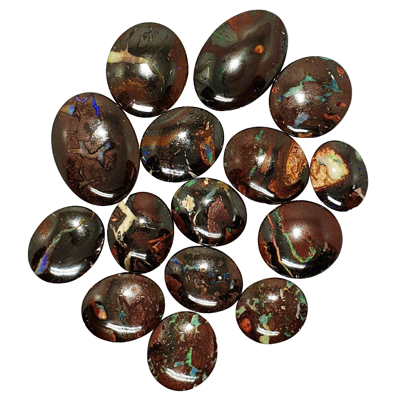 53465 - 15 Pcs Oval Cut Australian Boulder Opal from 17 x13 up to 27 x 20 mm