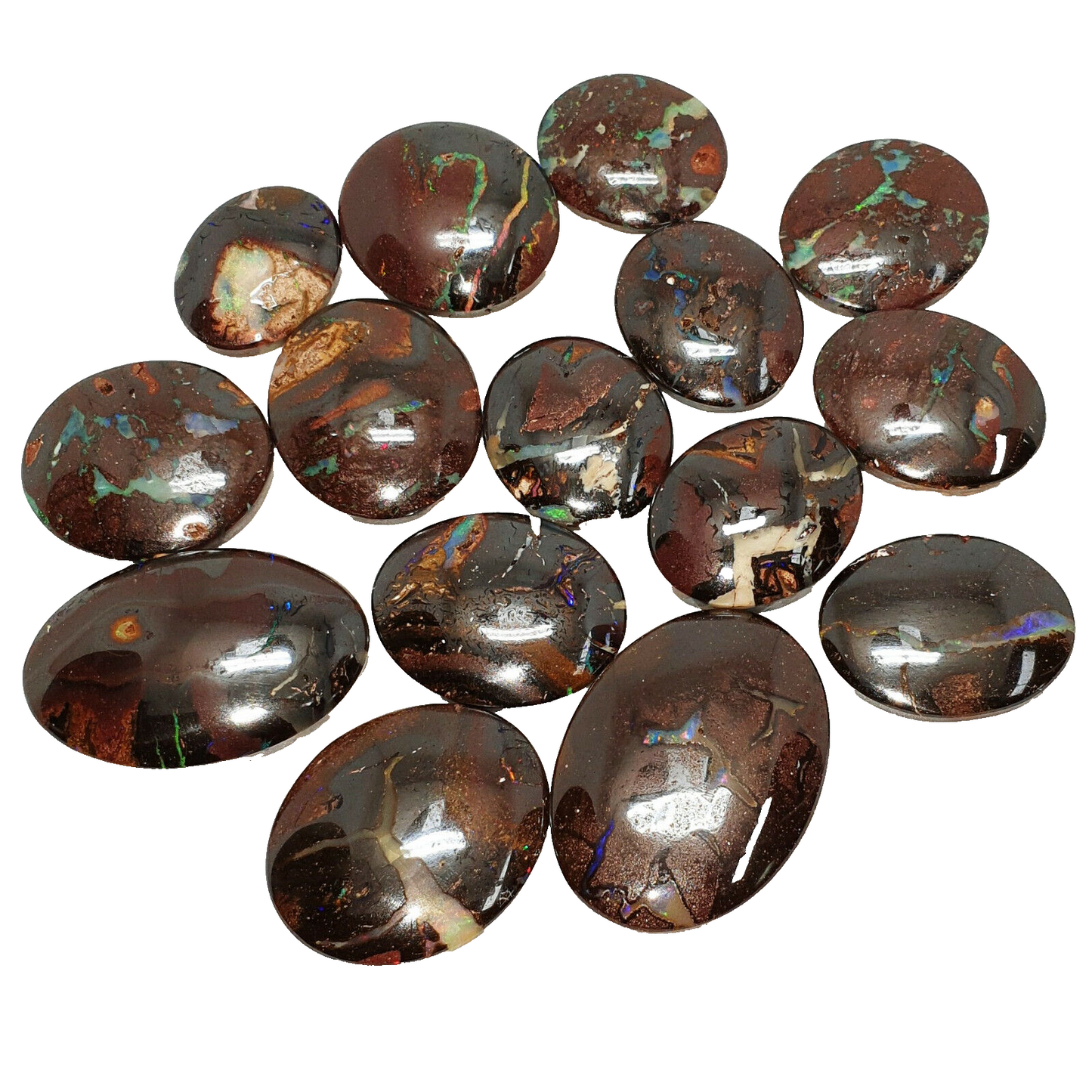 53465 - 15 Pcs Oval Cut Australian Boulder Opal from 17 x13 up to 27 x 20 mm