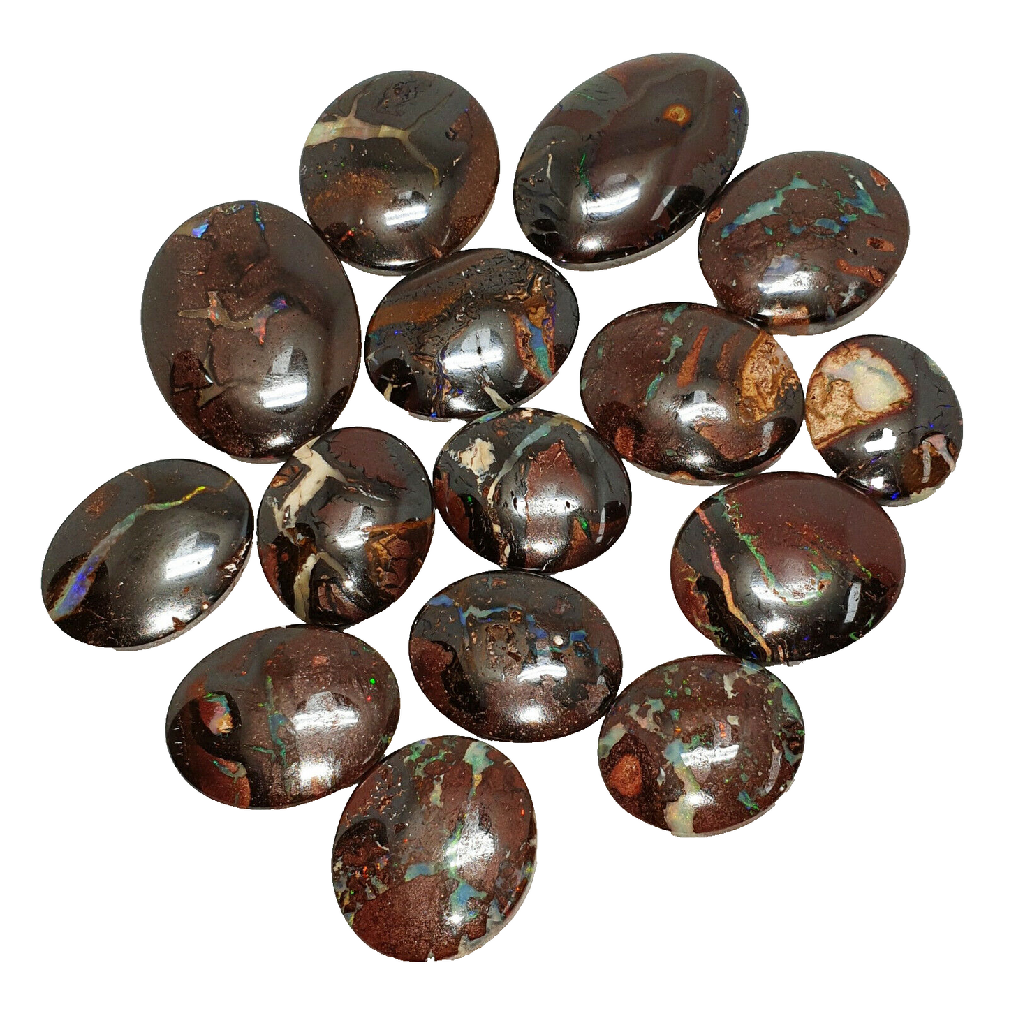 53465 - 15 Pcs Oval Cut Australian Boulder Opal from 17 x13 up to 27 x 20 mm