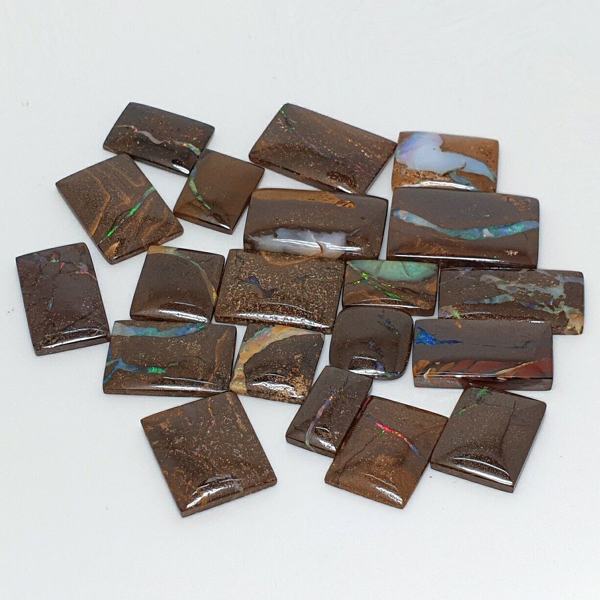 53463 - 20 Highly Polished Rectangular Boulder Opal with Coloured Vein of Opal