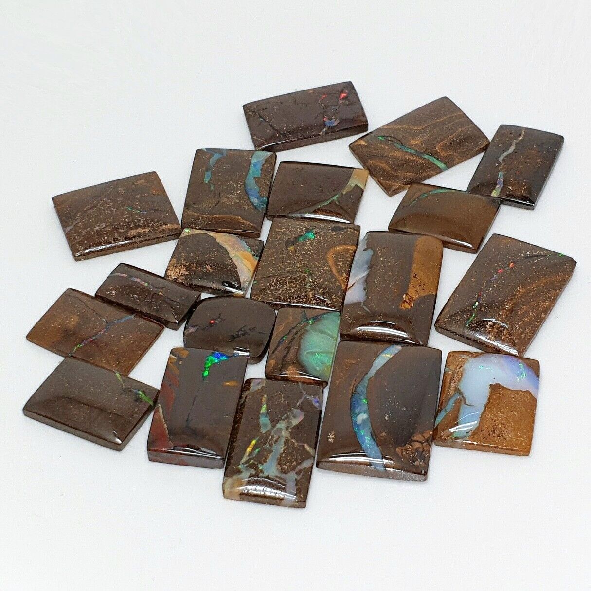 53463 - 20 Highly Polished Rectangular Boulder Opal with Coloured Vein of Opal