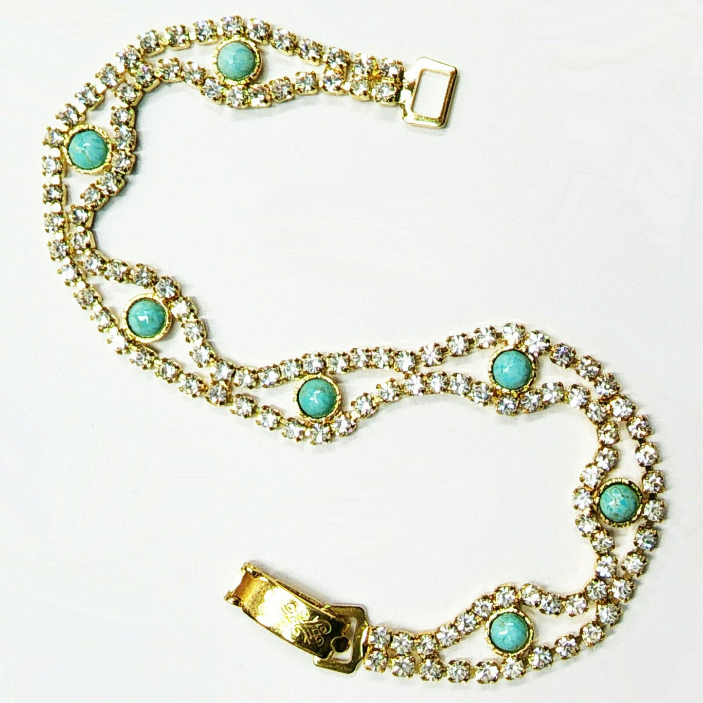53649.0 - Rare Australian Turquoise Set in Swarovski Rhinestone Chain Bracelet