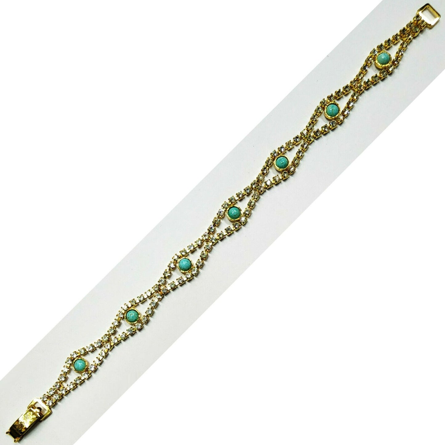 53649.0 - Rare Australian Turquoise Set in Swarovski Rhinestone Chain Bracelet