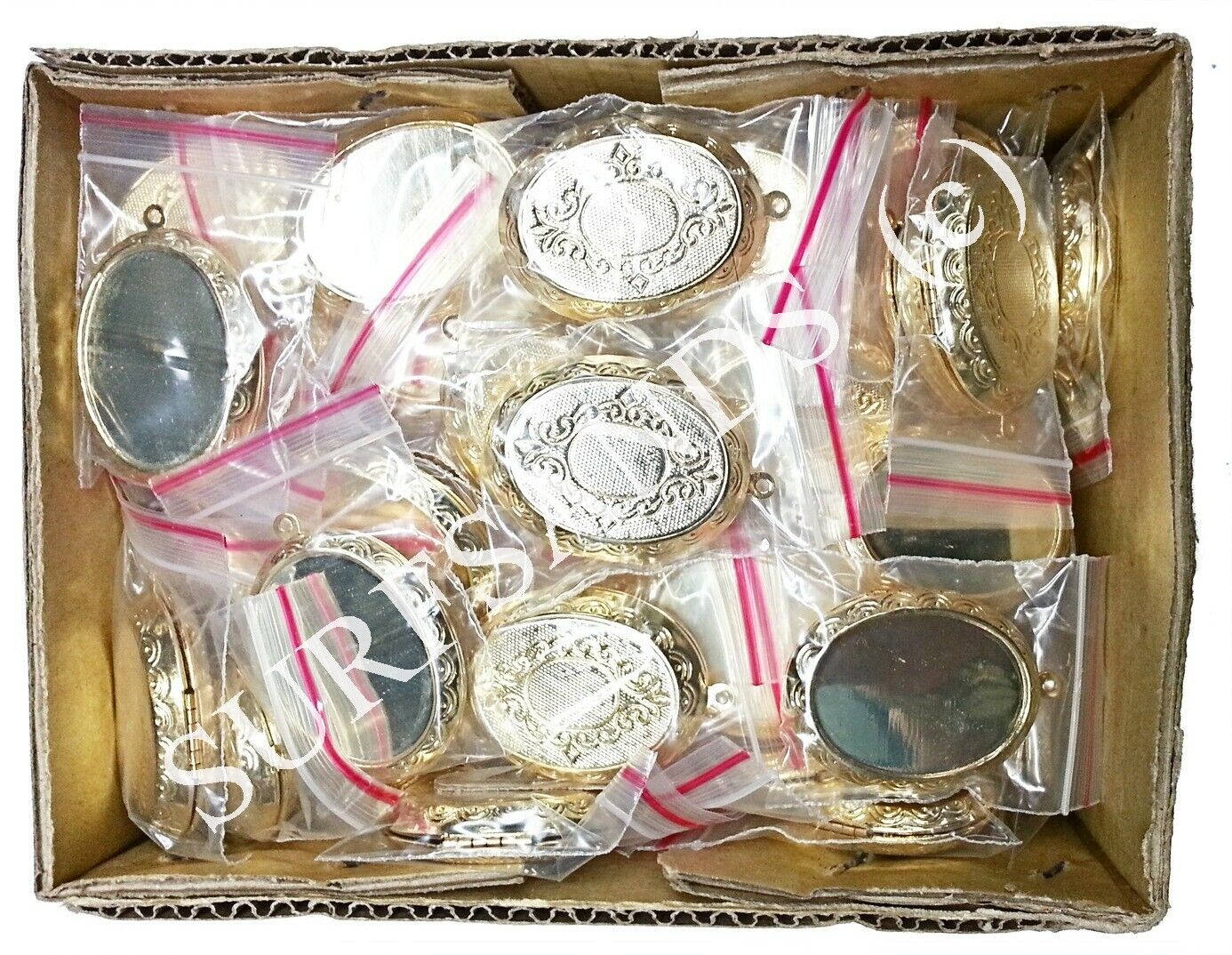 52071.3 - 200 Gold Plated Lockets for sale Extra Large Sized Lockets or Pill Box