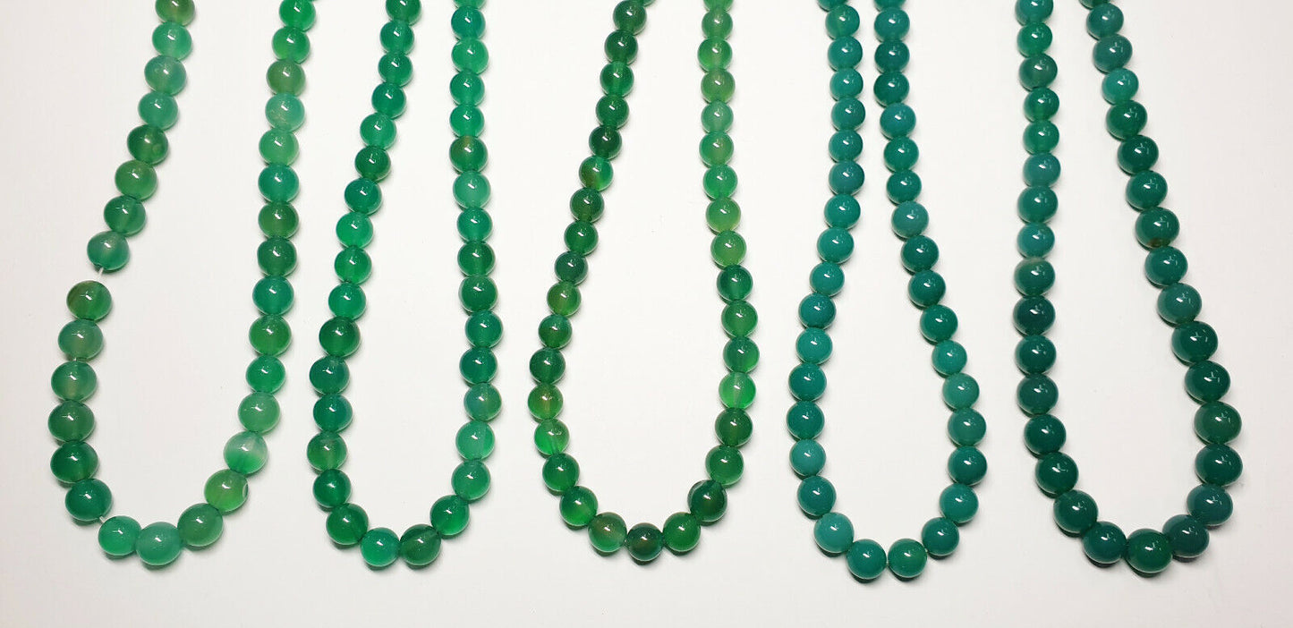 53393 - 20 Strands 7.5 - 8.5 mm Dyed Green Agate Beads Temporarily Strung 40 cm