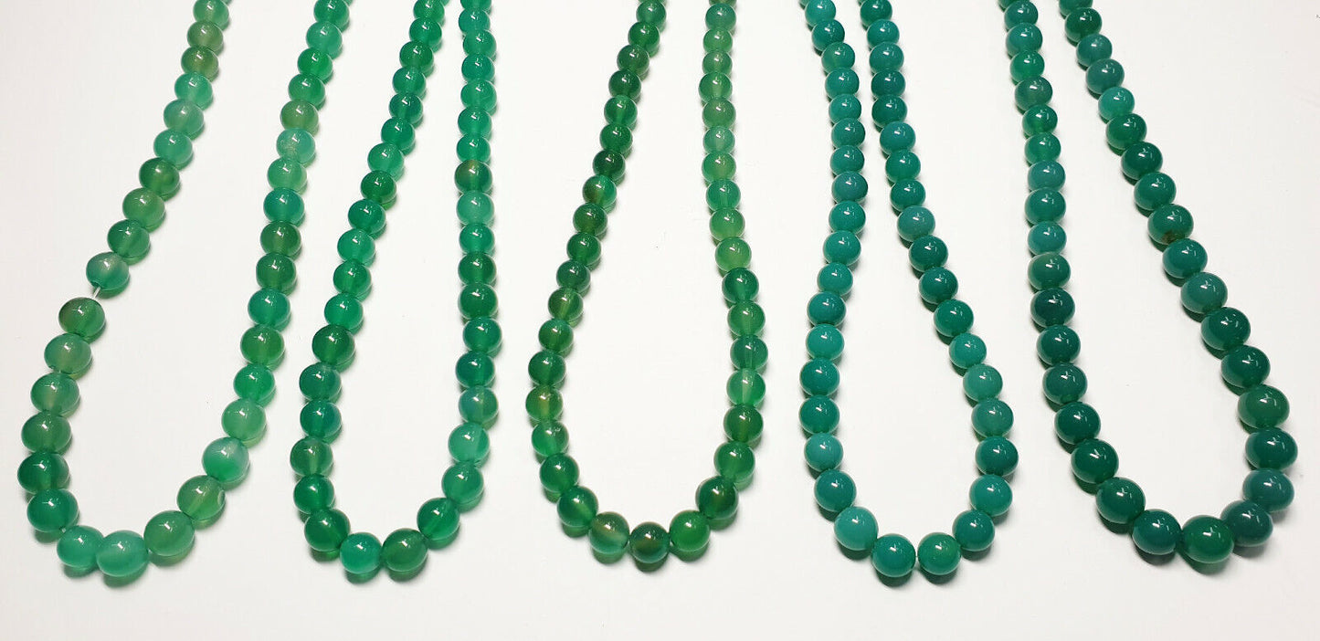 53394 - 20 Strands 6.5 - 7.5 mm Dyed Green Agate Beads Temporarily Strung 40 cm
