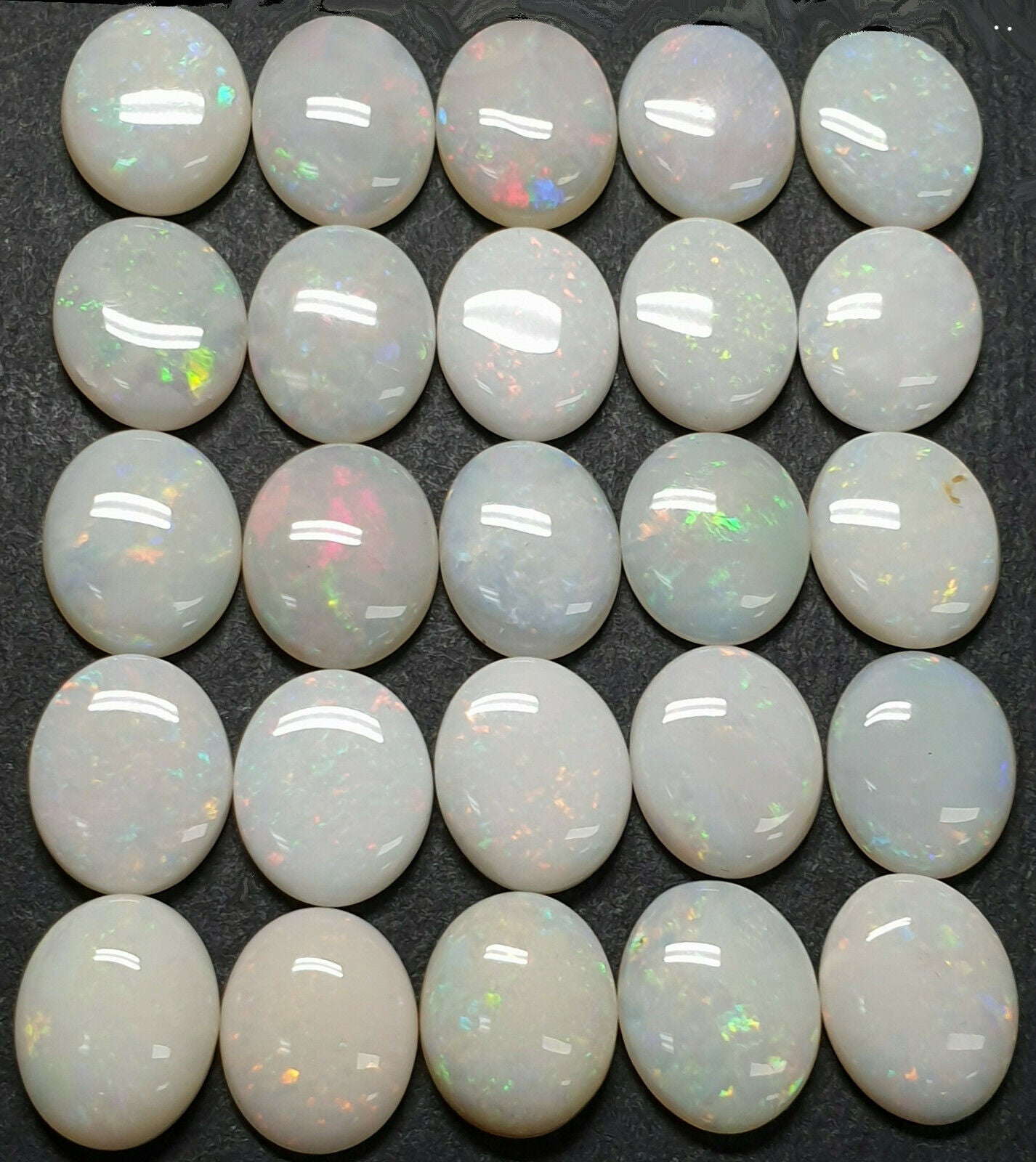 52205 - 25 Piece Lots of Natural Australian 10x8 Oval Cabochon Solid White Opal
