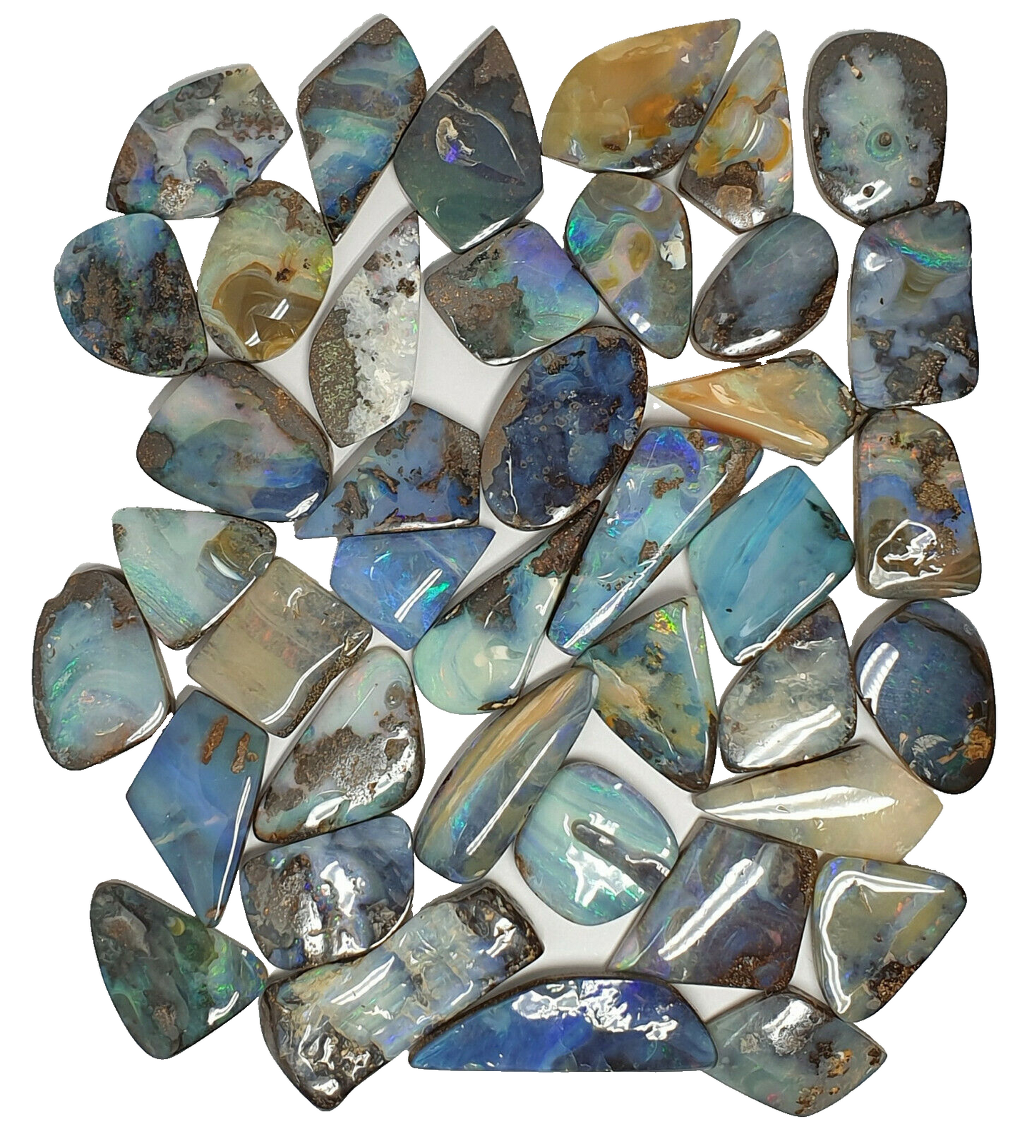 53539.0 - 40 Boulder Opal Free Cut Polished Faces 426.38 carats Medium Sized