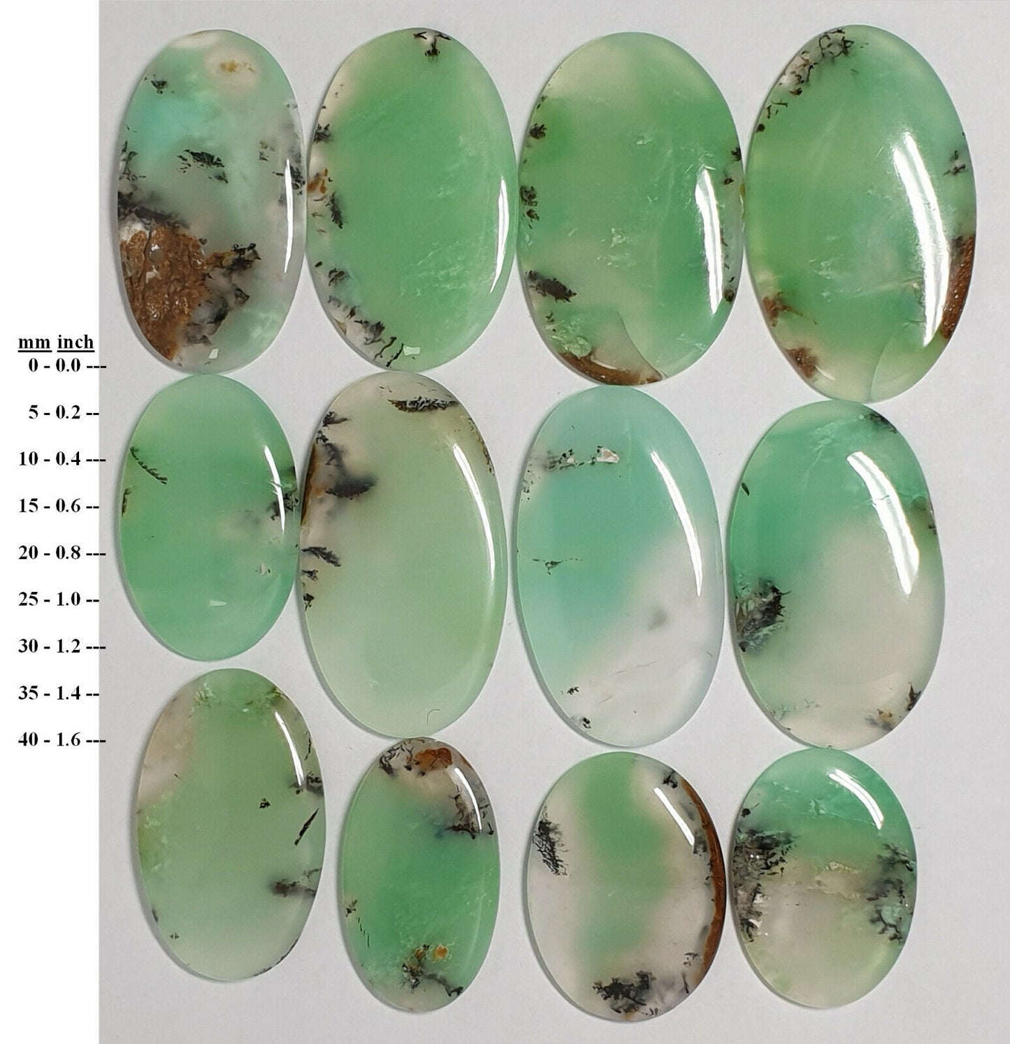 53532.0 - 12 Pcs Mixed Shades of Green Oval Cut Cabochon Australian Chrysoprase