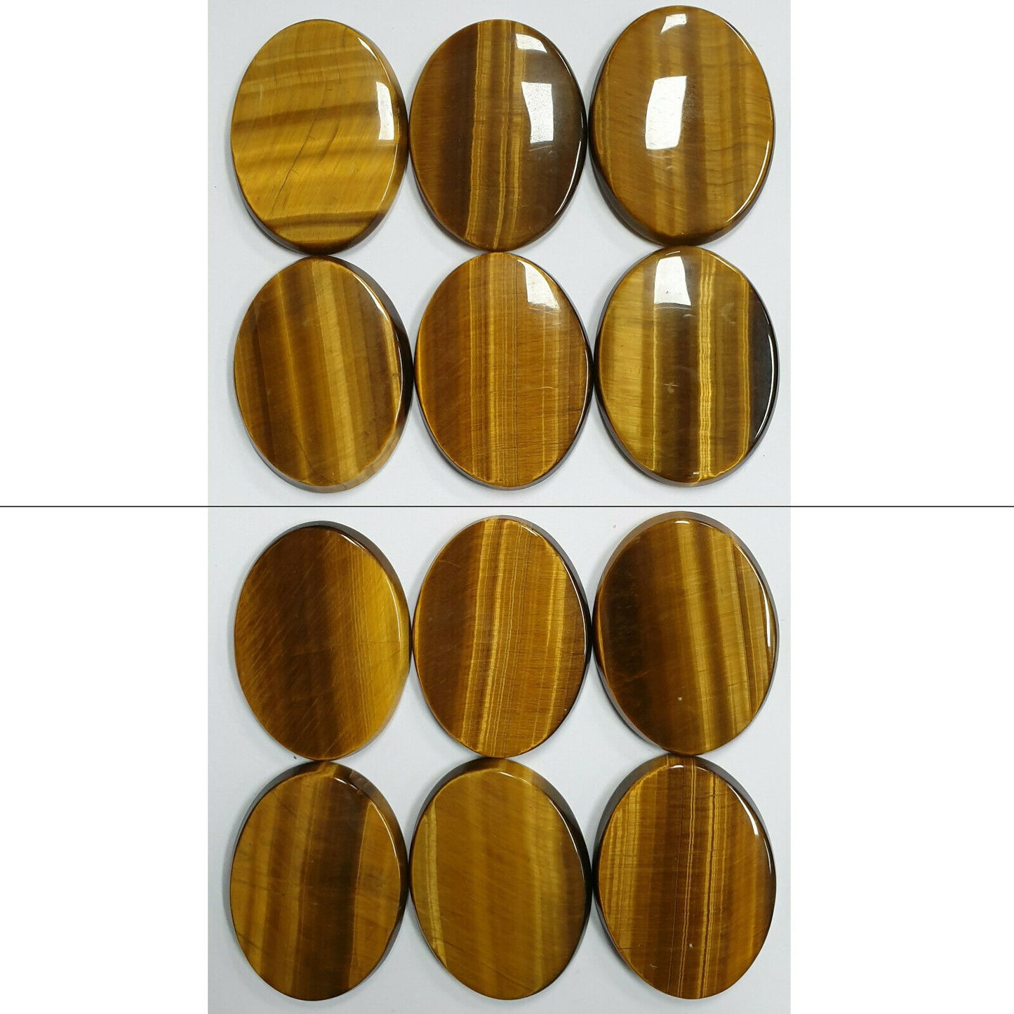 11594 - 6 Tiger's Eye 40x30 mm Oval Cut Slight Cabochon and Flat Polished Back