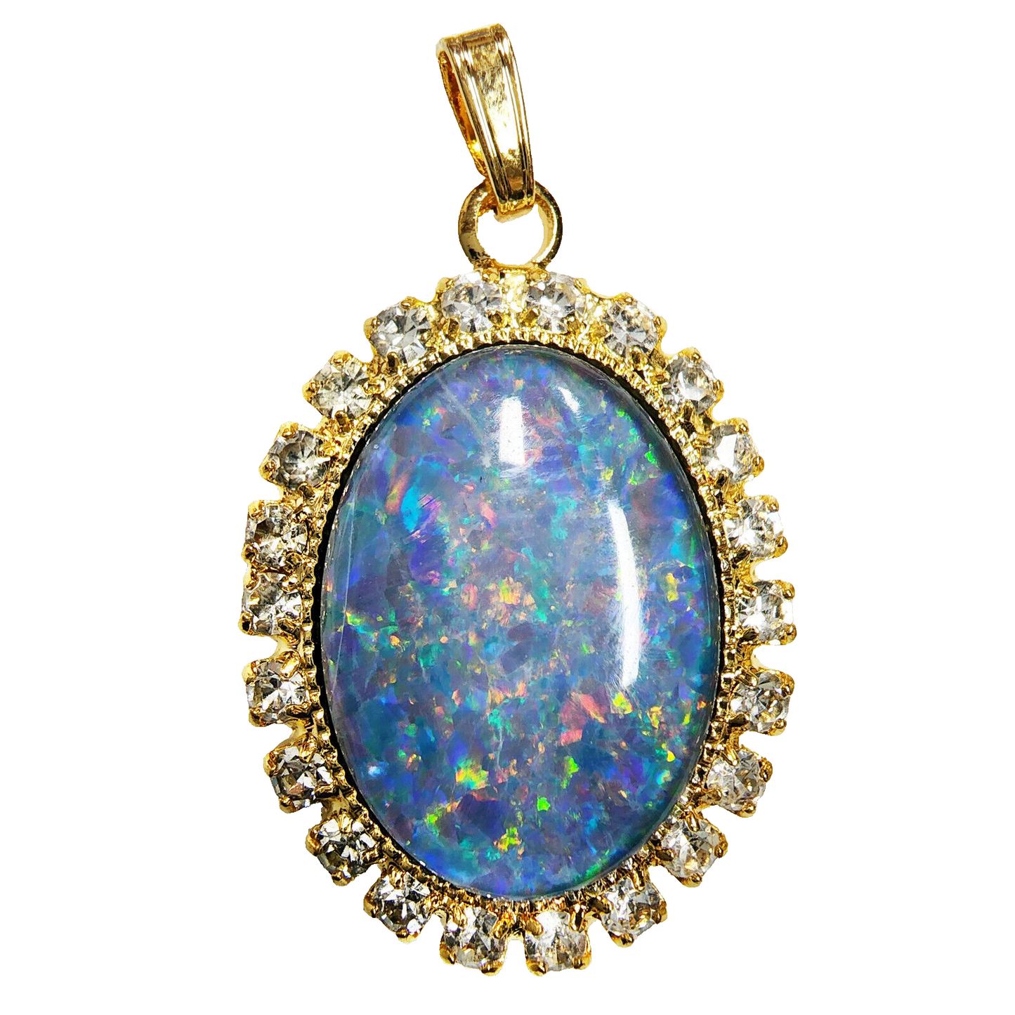 01945.0 - Lot of 5 Gold Plated Pendants 18 x 13 mm Opal Triplets and Rhinestones