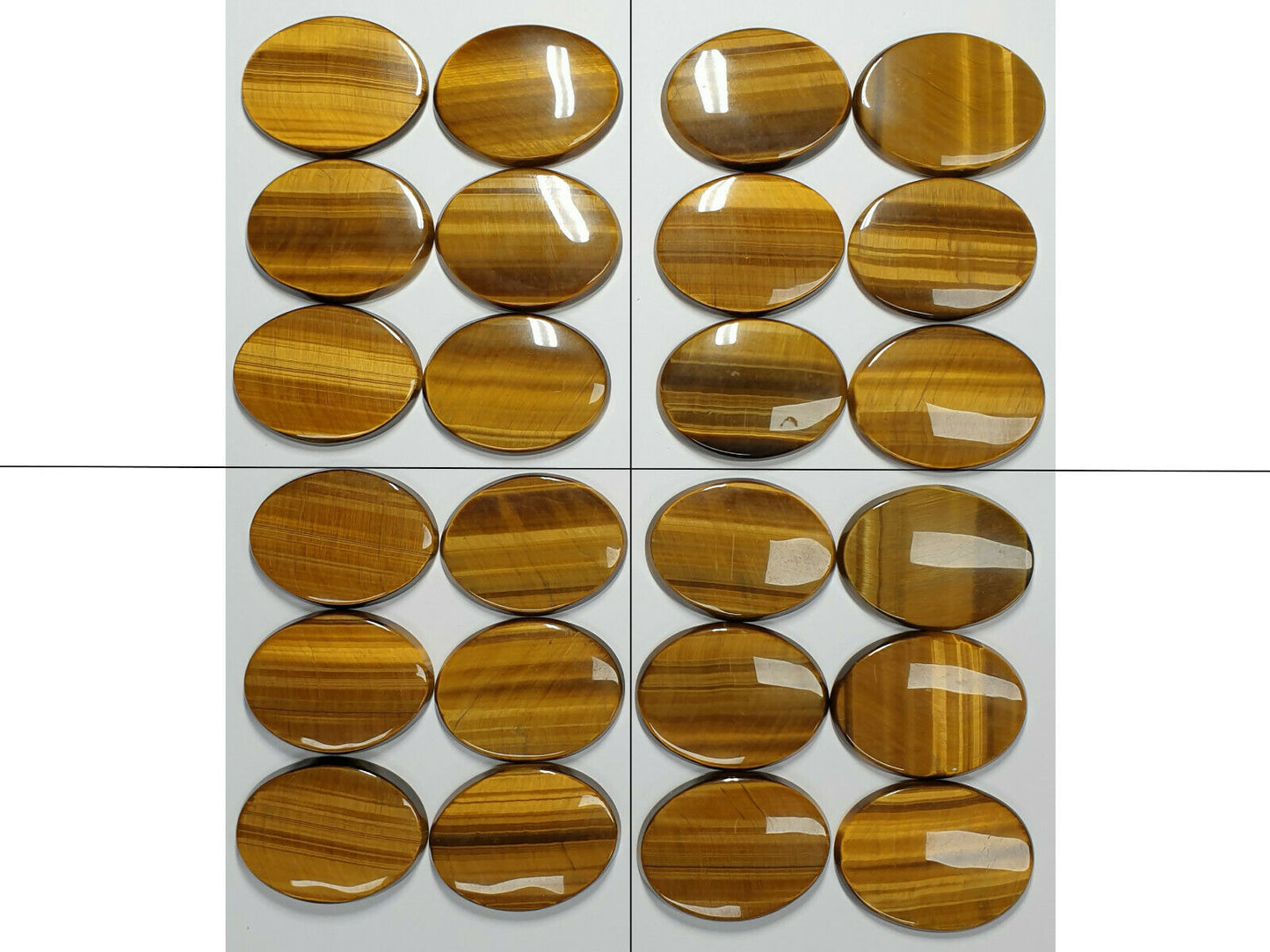11594 - 6 Tiger's Eye 40x30 mm Oval Cut Slight Cabochon and Flat Polished Back