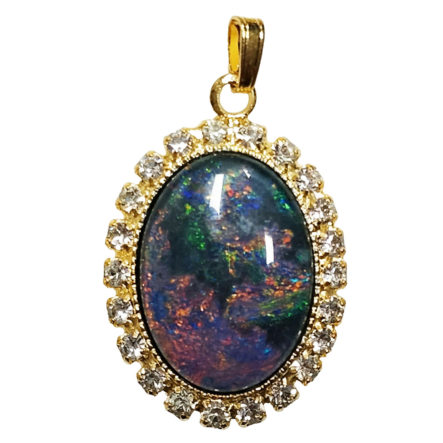 01945.0 - Lot of 5 Gold Plated Pendants 18 x 13 mm Opal Triplets and Rhinestones