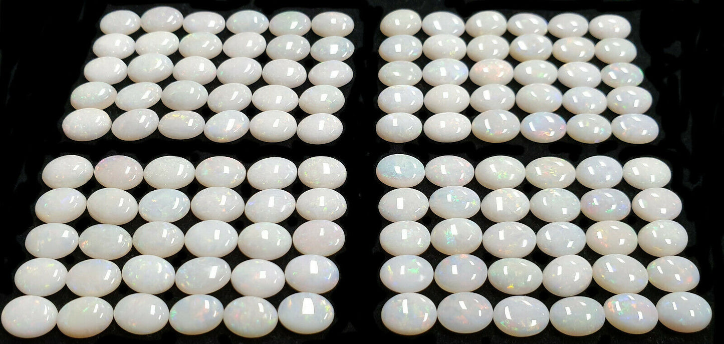 52251 - 30 Australian Earth Mined Coober Pedy Solid White Opals 8x6 mm Oval Cut