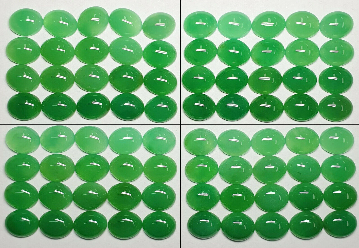 52248 - 20 Aussie 11x9 mm Oval Cut Cabochon Chrysoprase Mixed Shades of Green