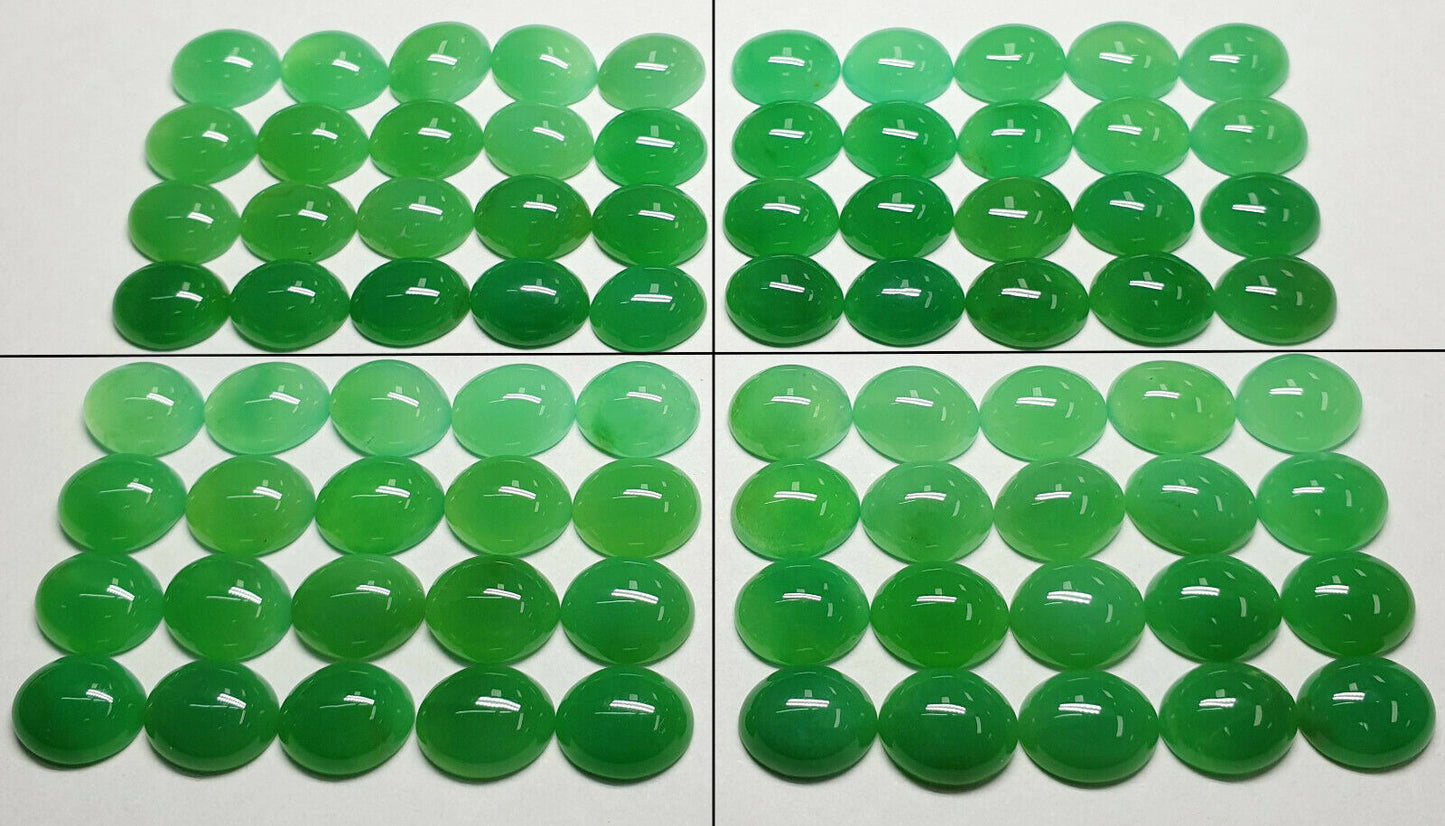 52248 - 20 Aussie 11x9 mm Oval Cut Cabochon Chrysoprase Mixed Shades of Green