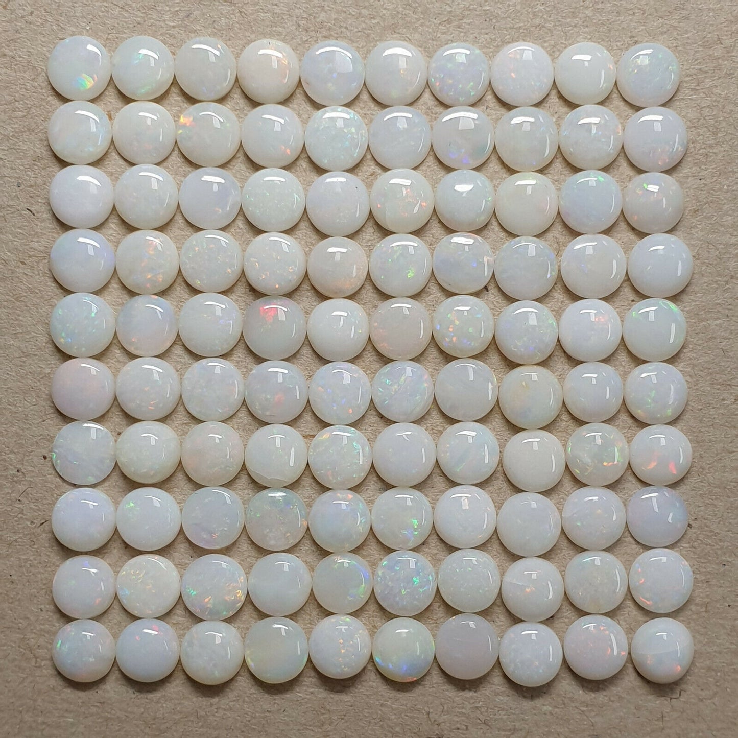52252 - 100 Australian Earth Mined Coober Pedy Solid White Opals 5 mm Round Cut