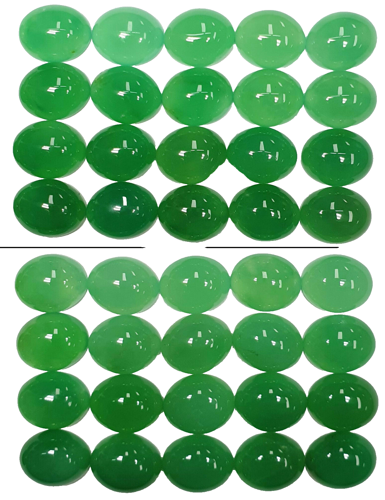 52248 - 20 Aussie 11x9 mm Oval Cut Cabochon Chrysoprase Mixed Shades of Green