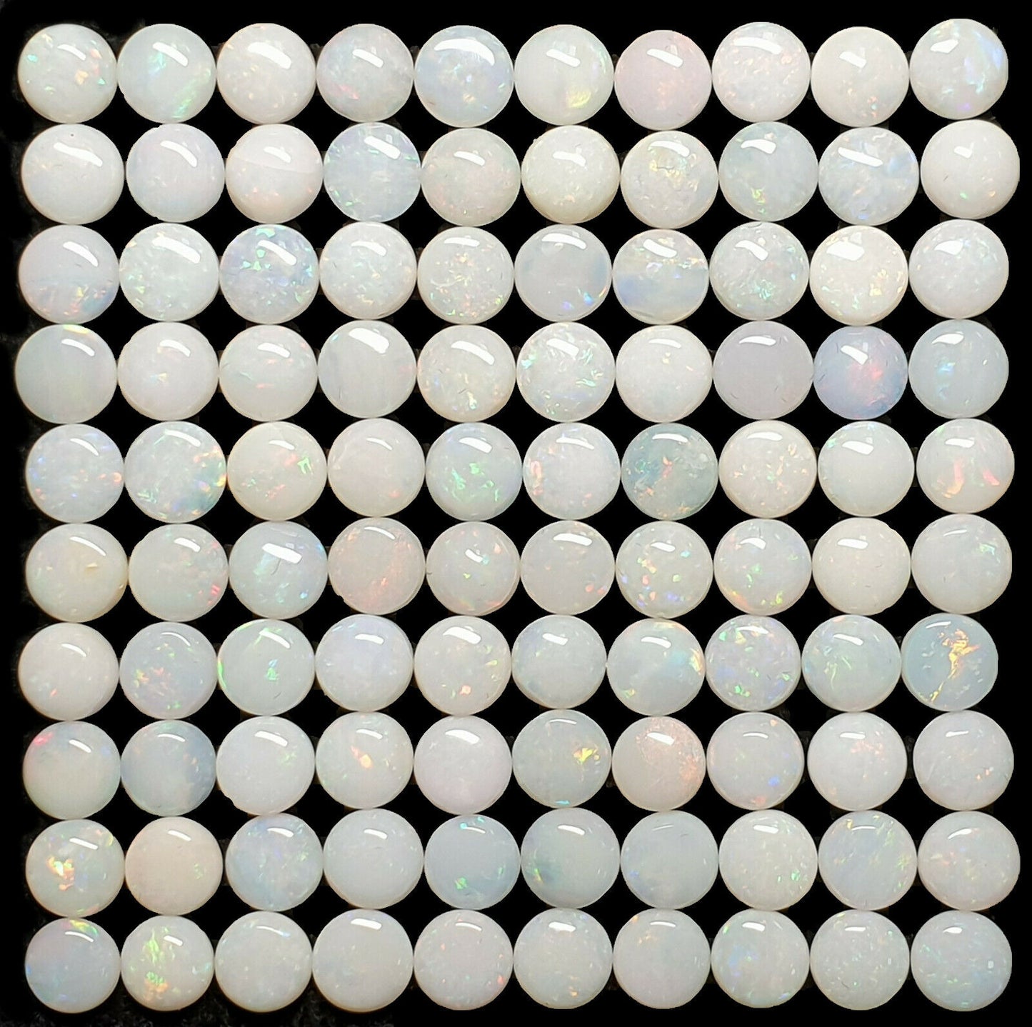 52252 - 100 Australian Earth Mined Coober Pedy Solid White Opals 5 mm Round Cut