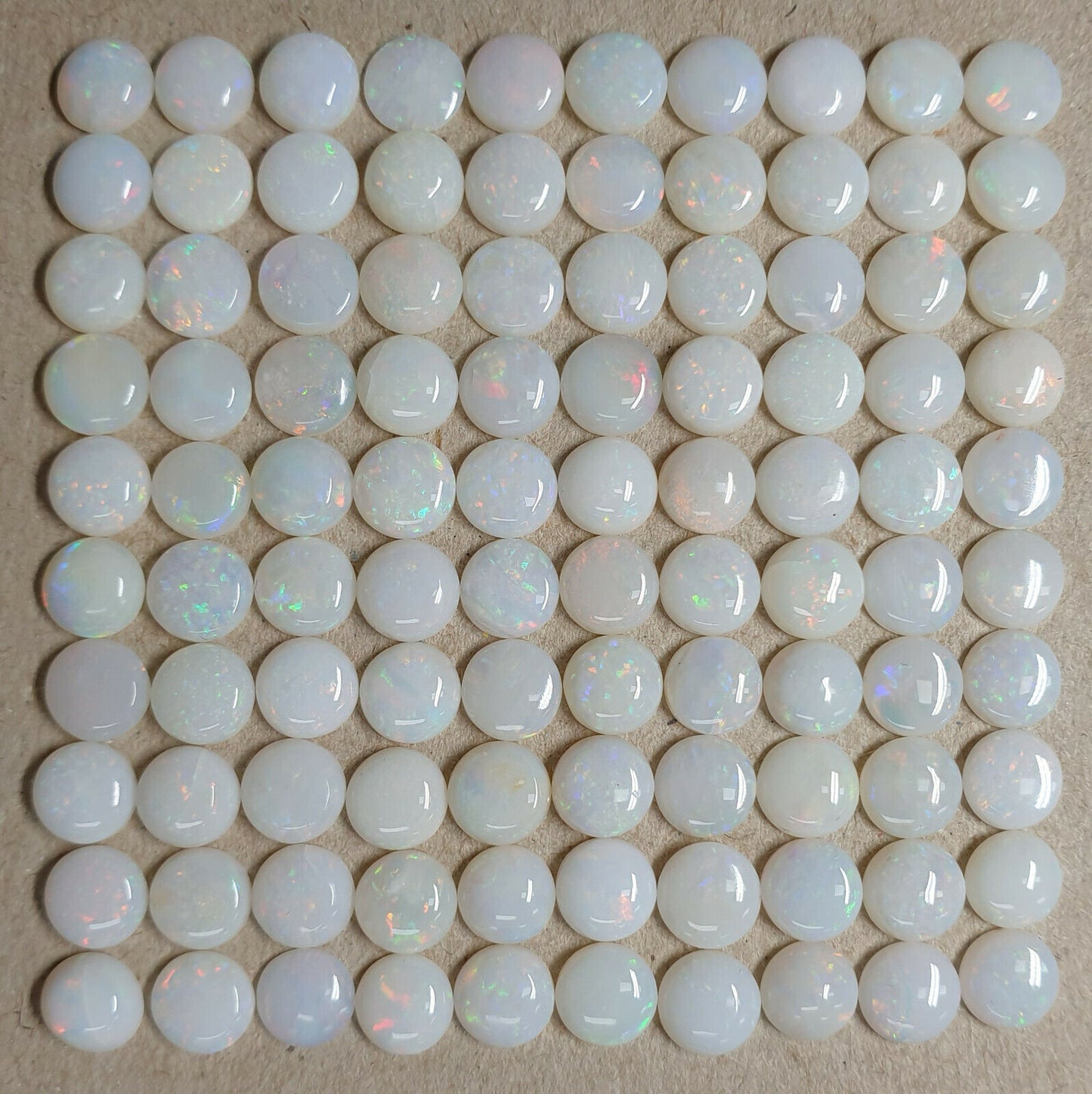 52252 - 100 Australian Earth Mined Coober Pedy Solid White Opals 5 mm Round Cut