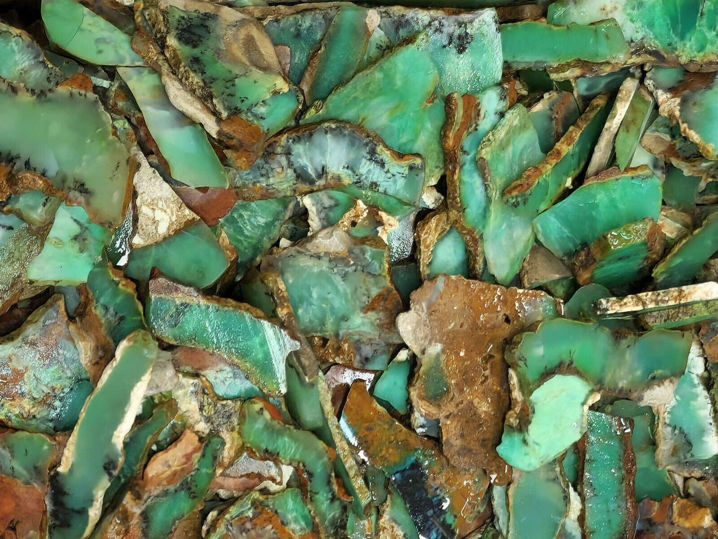 54151.2 - 800 Grams Australian rough Chrysoprase Slices Average 4-5 mm thick