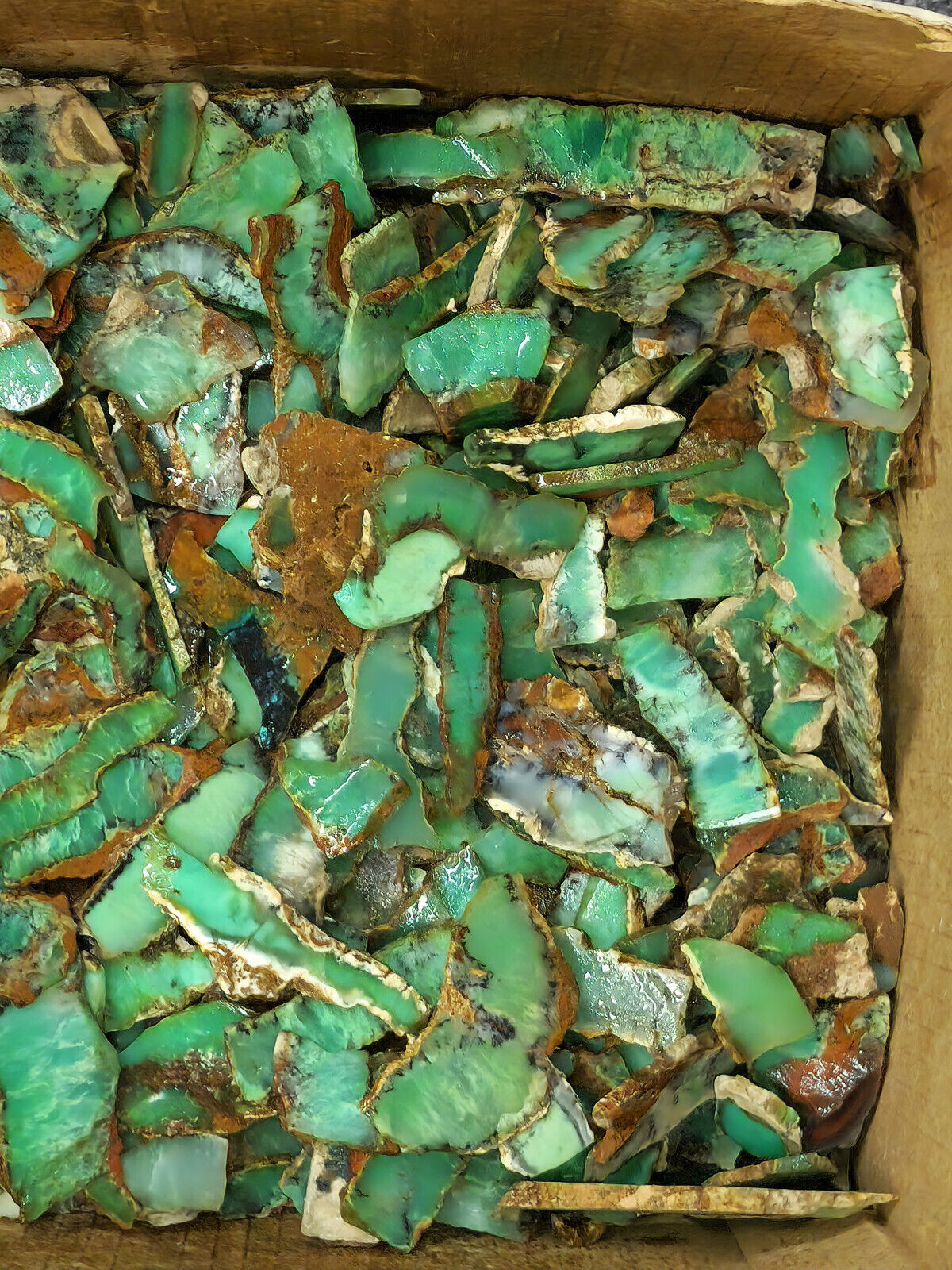 54151. - 400 Grams Sliced Australian Rough Chrysoprase From 1970s Picture stones