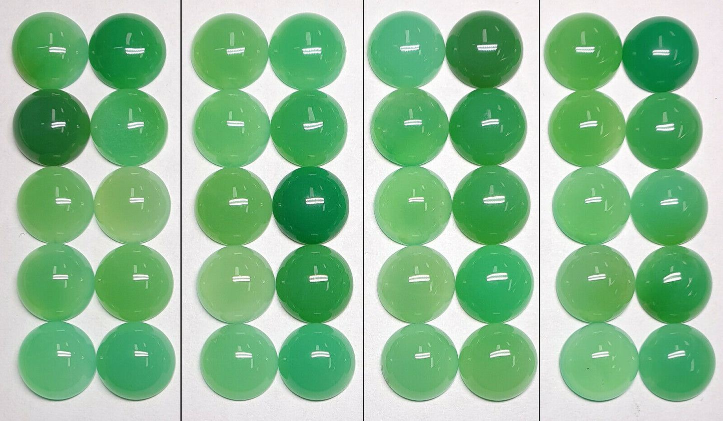 53423 - 10 Mixed Green 12 mm Round Cut Cabochon Australian Chrysoprase for Sale