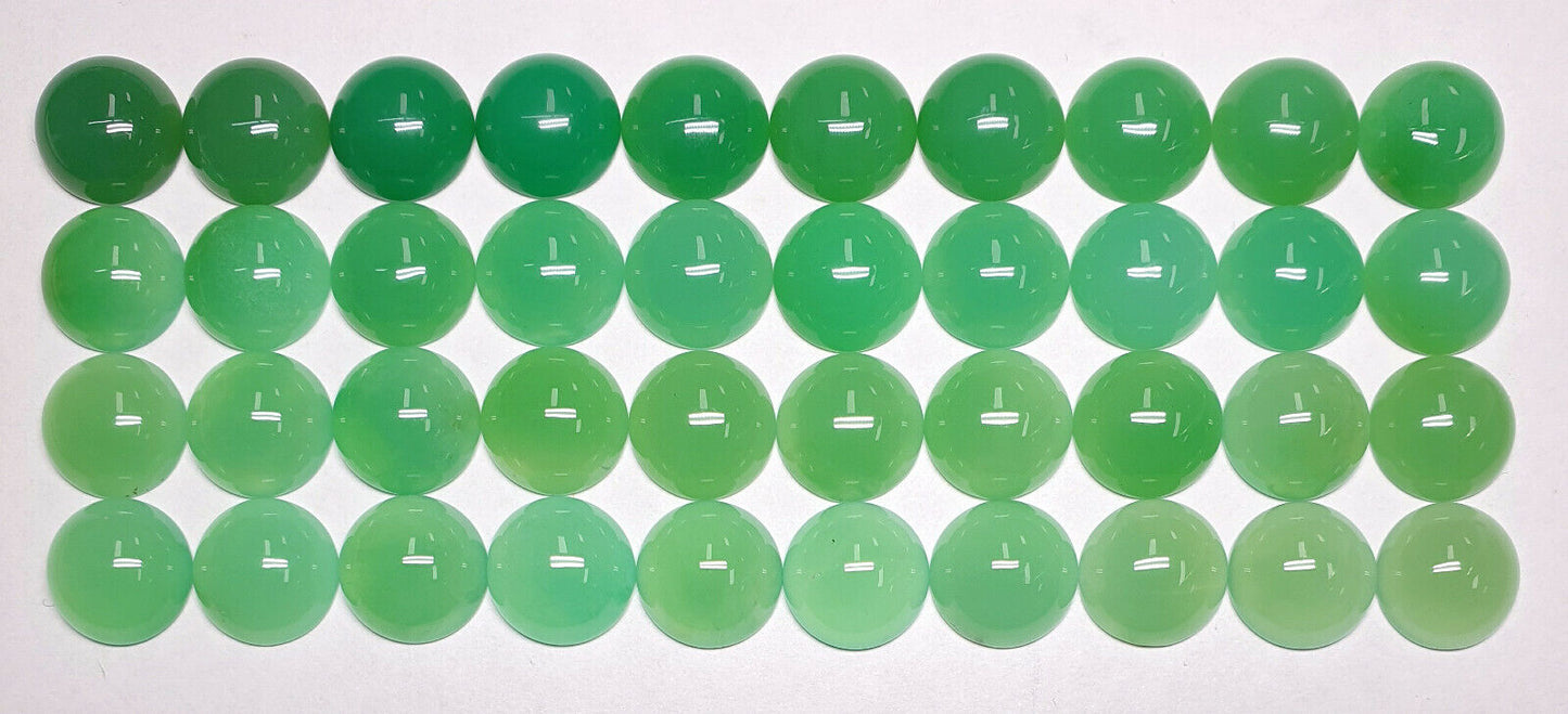 53423 - 10 Mixed Green 12 mm Round Cut Cabochon Australian Chrysoprase for Sale