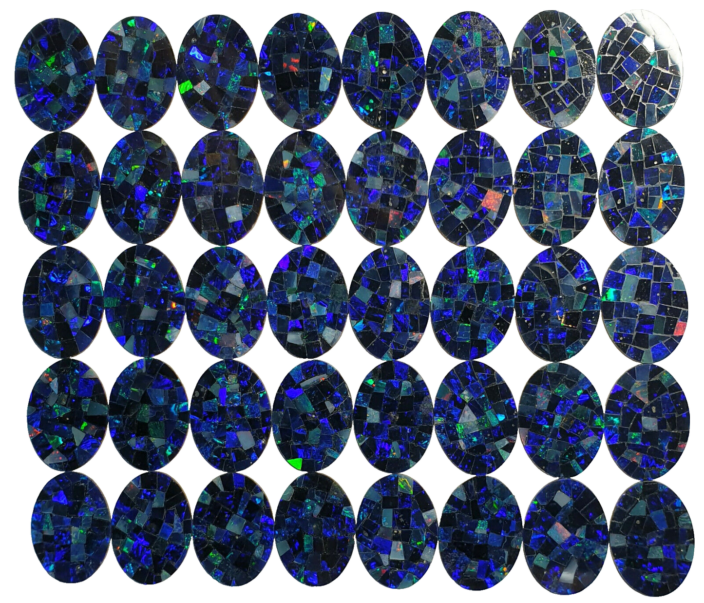 52236 - 10 Mosaic Blue Opal Doublets 18x13 mm Ovals Metal Backed for Watch Face