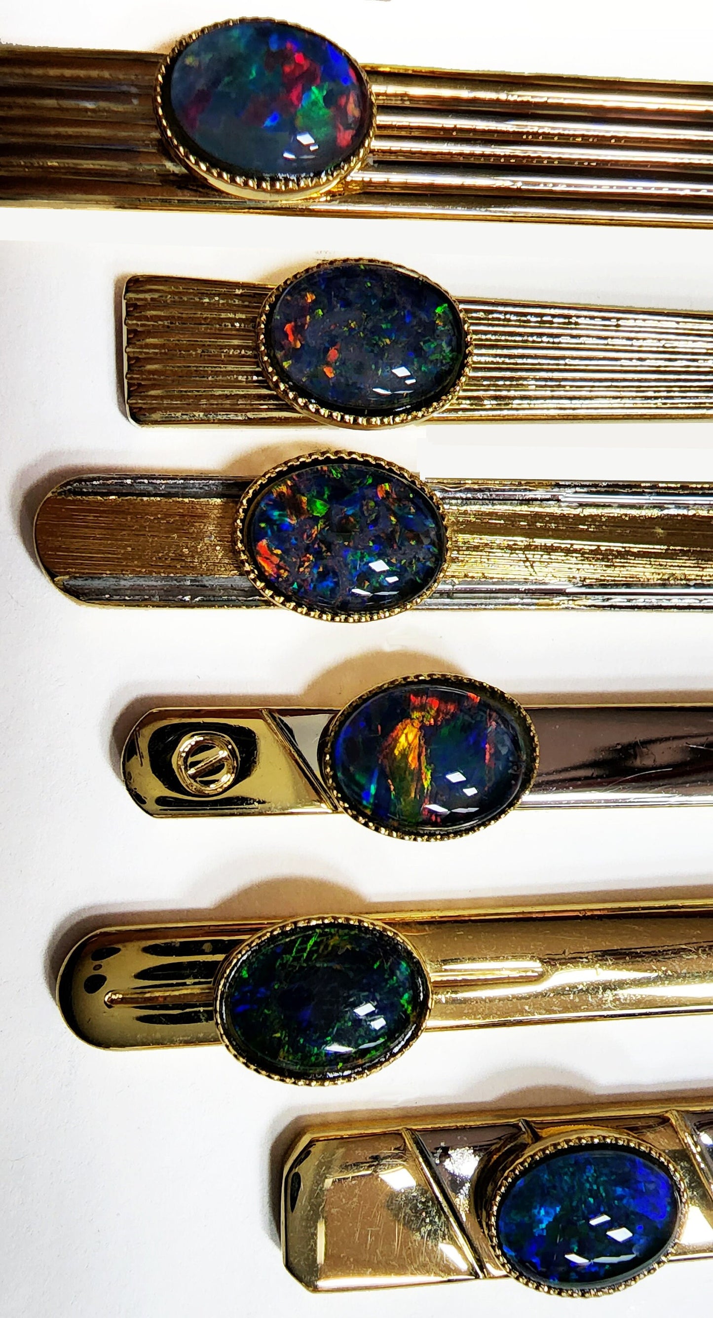 04214.0 - One Two Tone Coloured Tiebar Set with One 8 x 6 mm Oval Cut Opal Triplet Made with Natural Australian White Opal from Coober Pedy