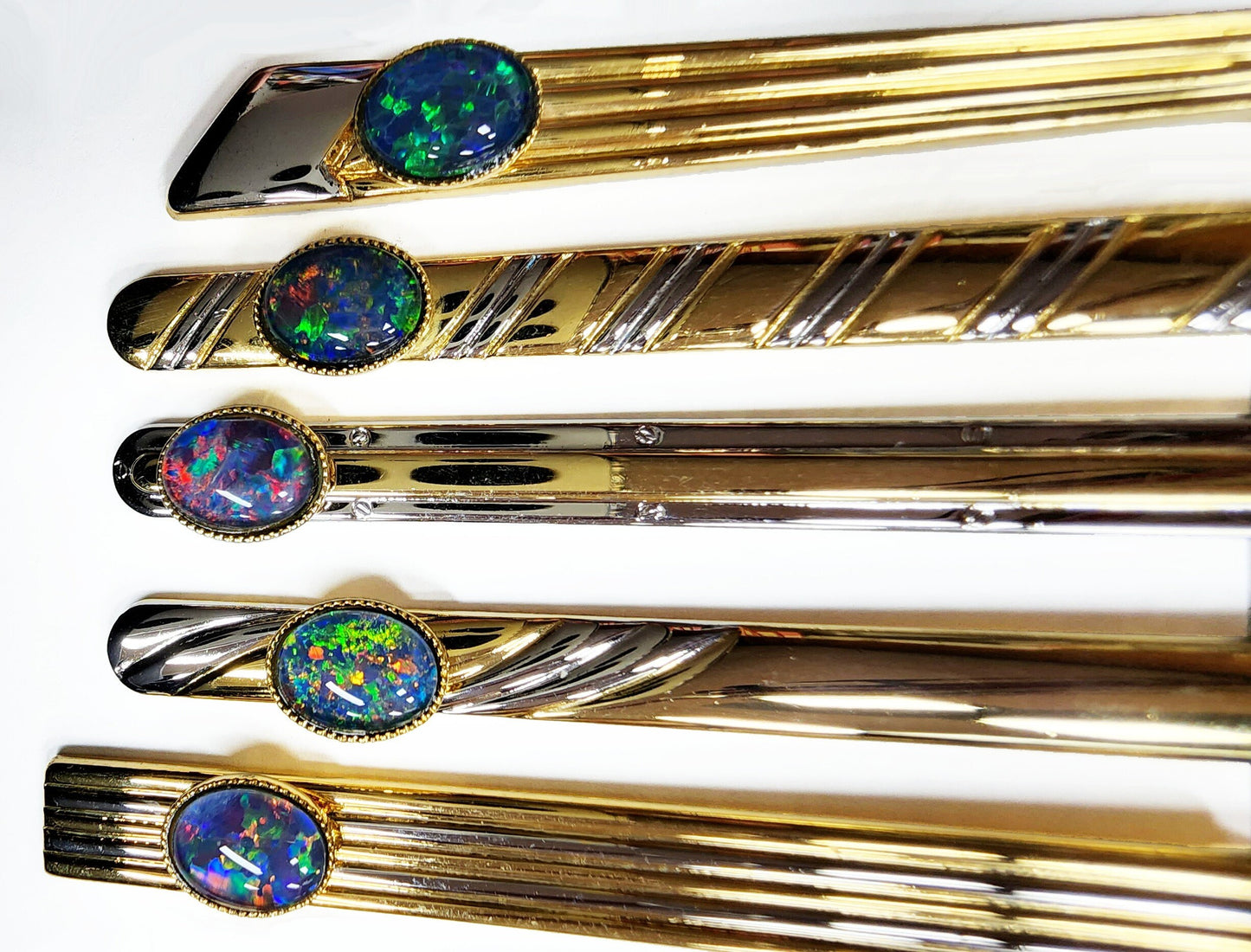 04214.0 - One Two Tone Coloured Tiebar Set with One 8 x 6 mm Oval Cut Opal Triplet Made with Natural Australian White Opal from Coober Pedy