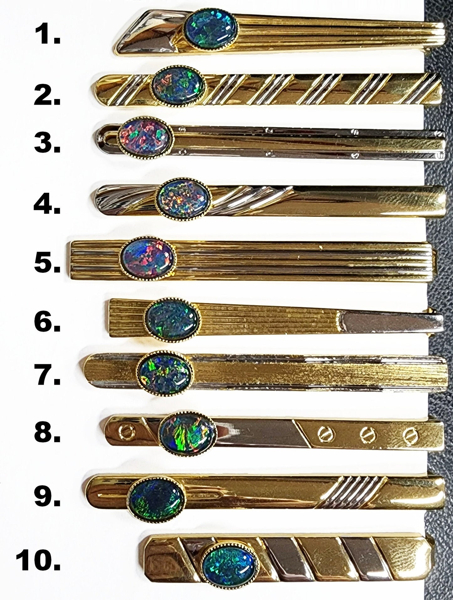 04214.0 - One Two Tone Coloured Tiebar Set with One 8 x 6 mm Oval Cut Opal Triplet Made with Natural Australian White Opal from Coober Pedy