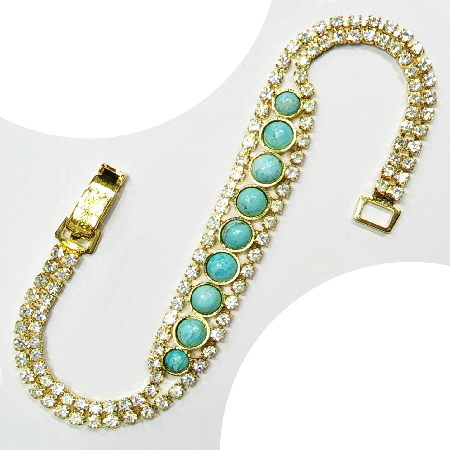 53646.0 - Very Rare Natural Non Treated Australian 4 mm and 5 mm Turquoise in a 16.5 cm or 18.0 cm Swarovski Gold Plated Rhinestone Bracelet