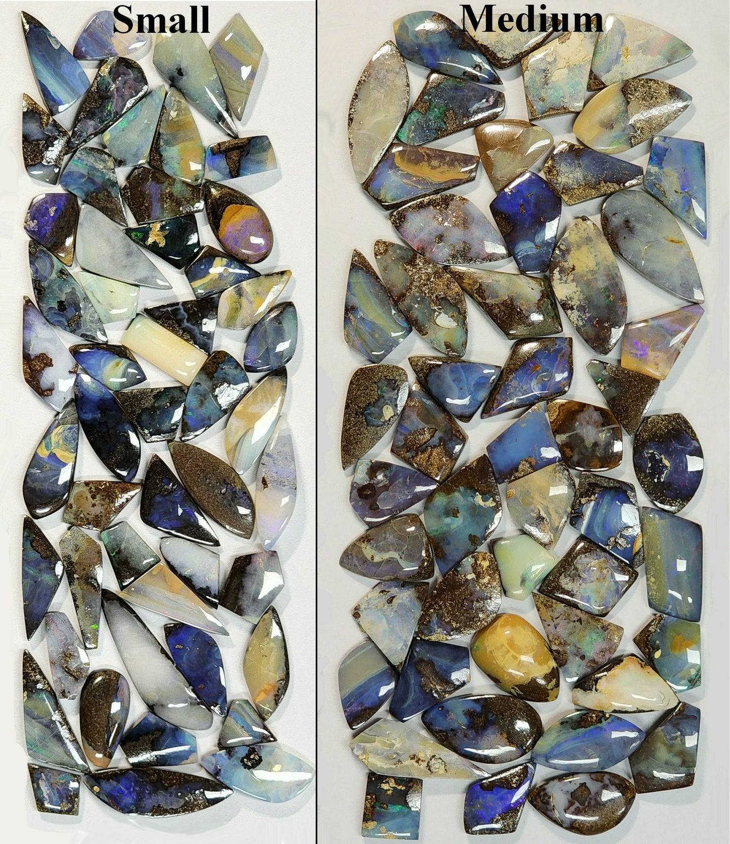 53955.0 - 3 Special Priced bargain Lots of 50 Pieces Each of Free Shaped Australian Boulder Opal in 3 sizes Multiple lots further discounted
