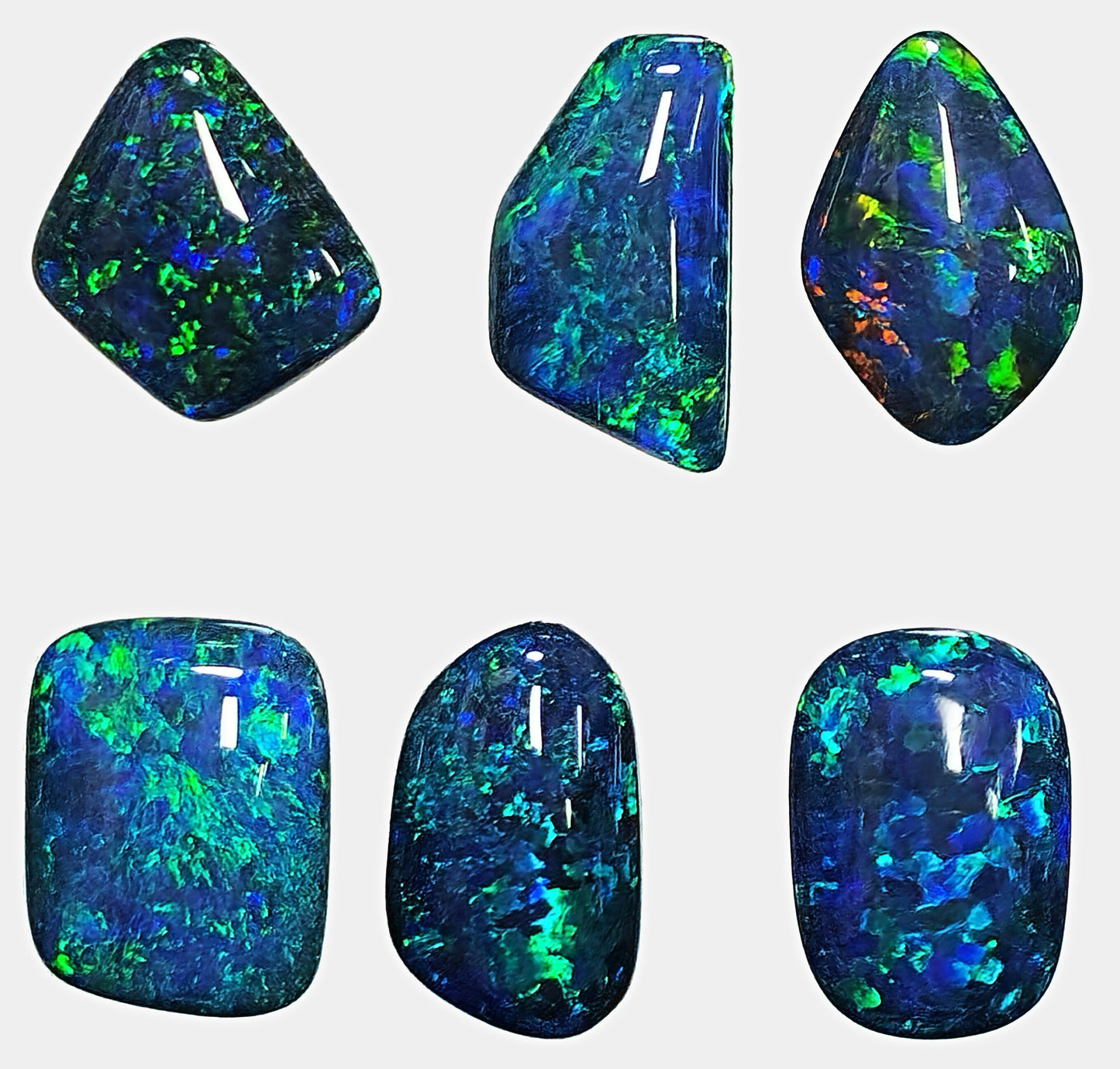 13386.0 - Free shape Opal Triplets made from natural Australian Opal for sale Blue green colour Sizes range from 13 x 24 mm up to 9 x 17 mm