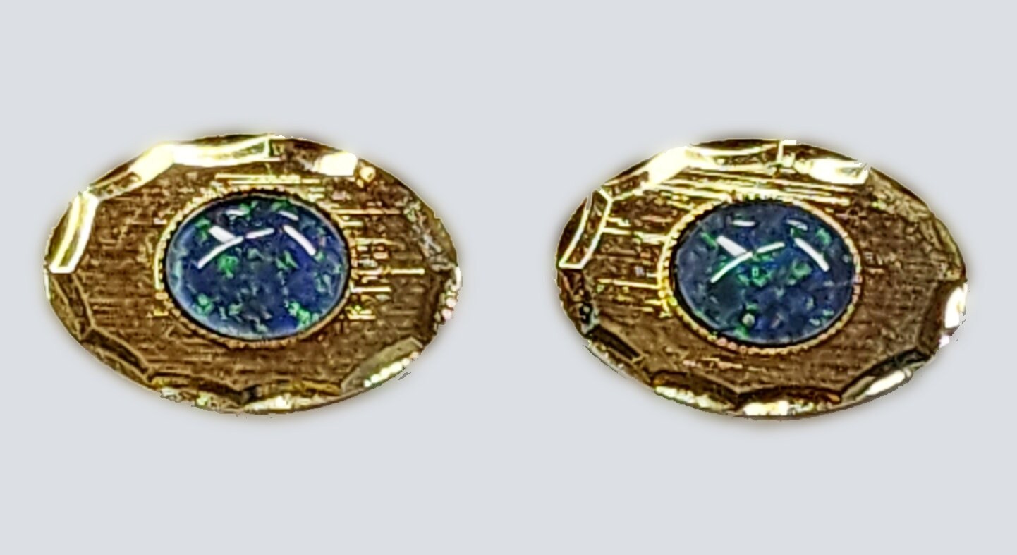 09095.0 - Gold Plated Cufflinks set with Australian 10 x 8 mm Oval Cut Opal Triplets for sale with Wholesale Quantities at Wholesale Prices