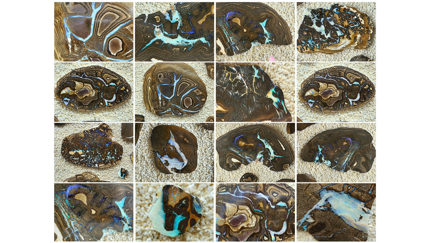 01000.0 - One Australian Boulder Opal wall dining or coffee table panel with rough opal and Two panels with sliced opal 1800 x 900 x 30+ mm About 110-130 Kg