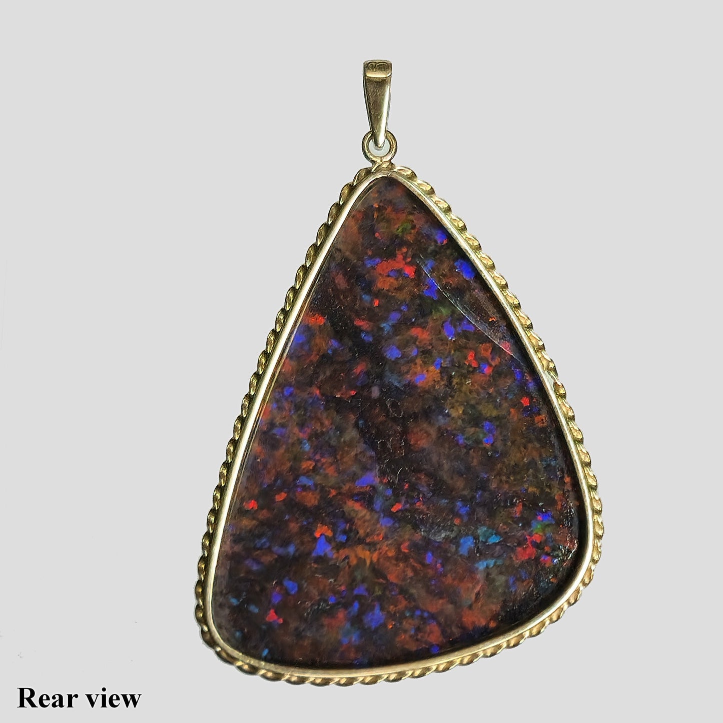 02571.0 - HUGE Handmade and UNIQUE 14 Kt Yellow Gold Pendant 55 x 35 mm Set with 23.00 carats Treated Opal Matrix from Andamooka Opal Fields