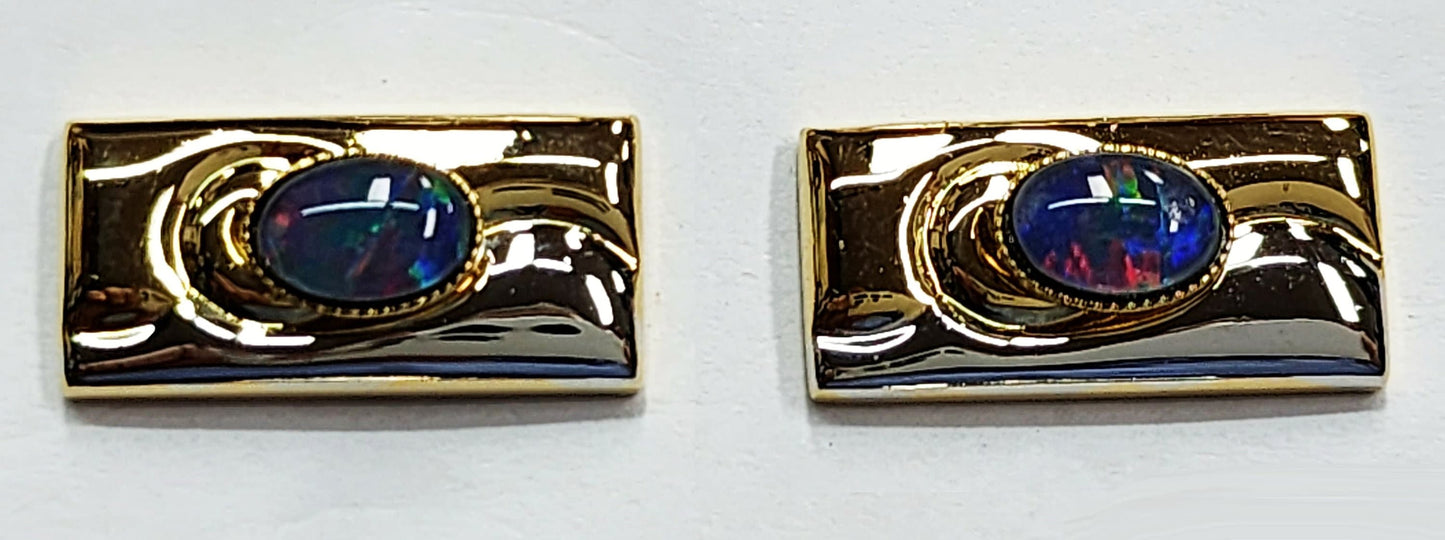 01690.0 - White and Gold Plated Pair of Opal Triplet Cuff Links, 8 x 6 mm Australian Opal Triplet Birthday Christmas or Father's day gift