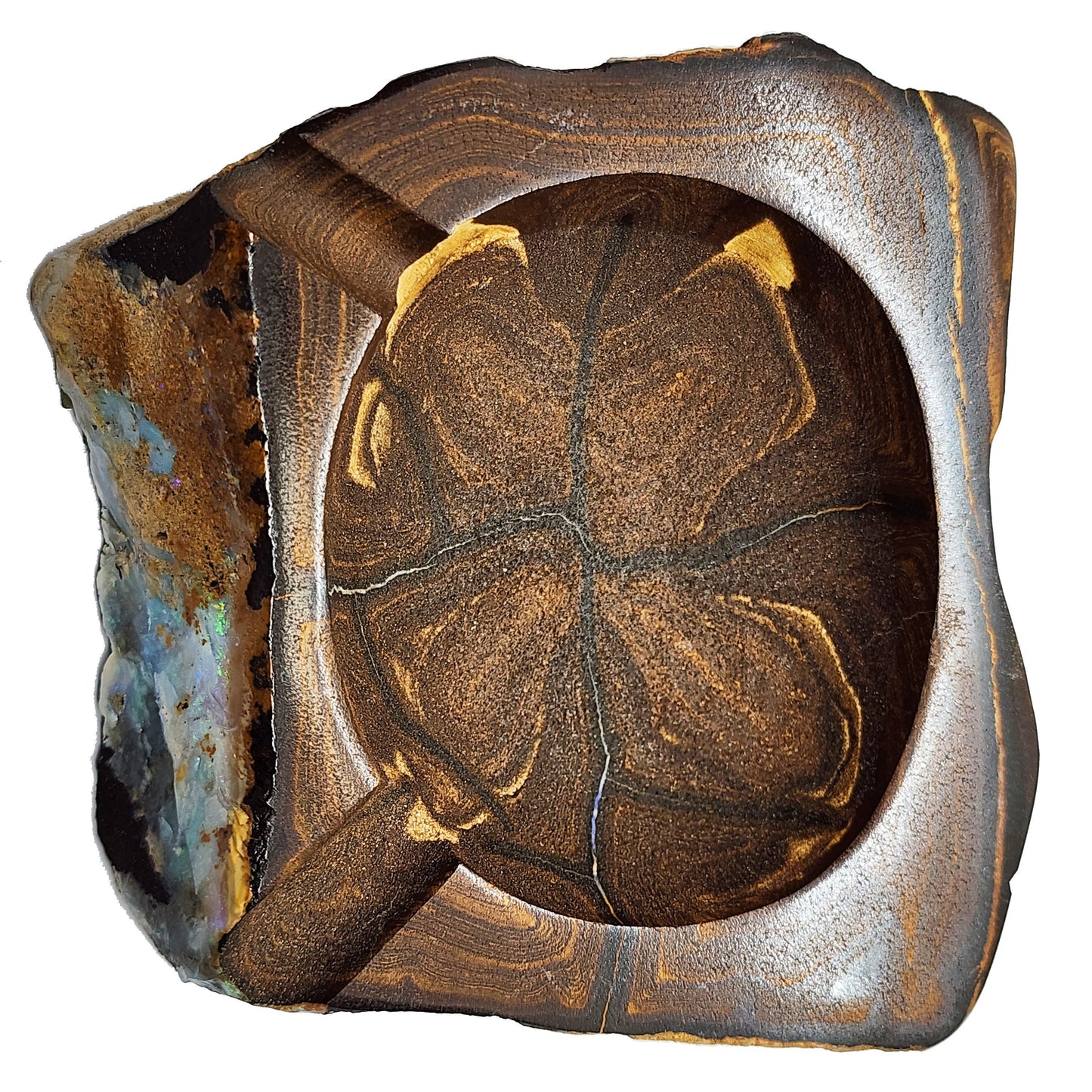 03755.1 - Rare Australian Boulder Opal Ashtray for sale 245 grams 90 x 80 x 25 mm