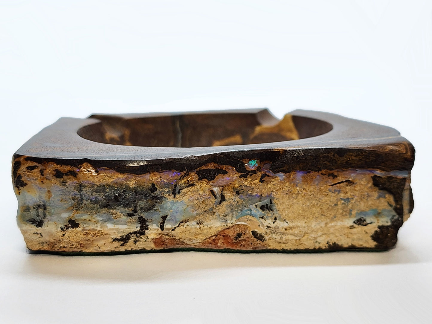 03755.1 - Rare Australian Boulder Opal Ashtray for sale 245 grams 90 x 80 x 25 mm