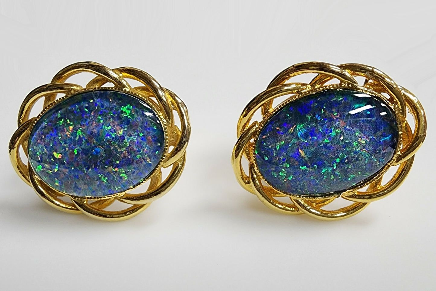 53942.0 - Gold Plated Sterling Silver Cuff Links set with Australian Made 18x13 mm Opal Triplets