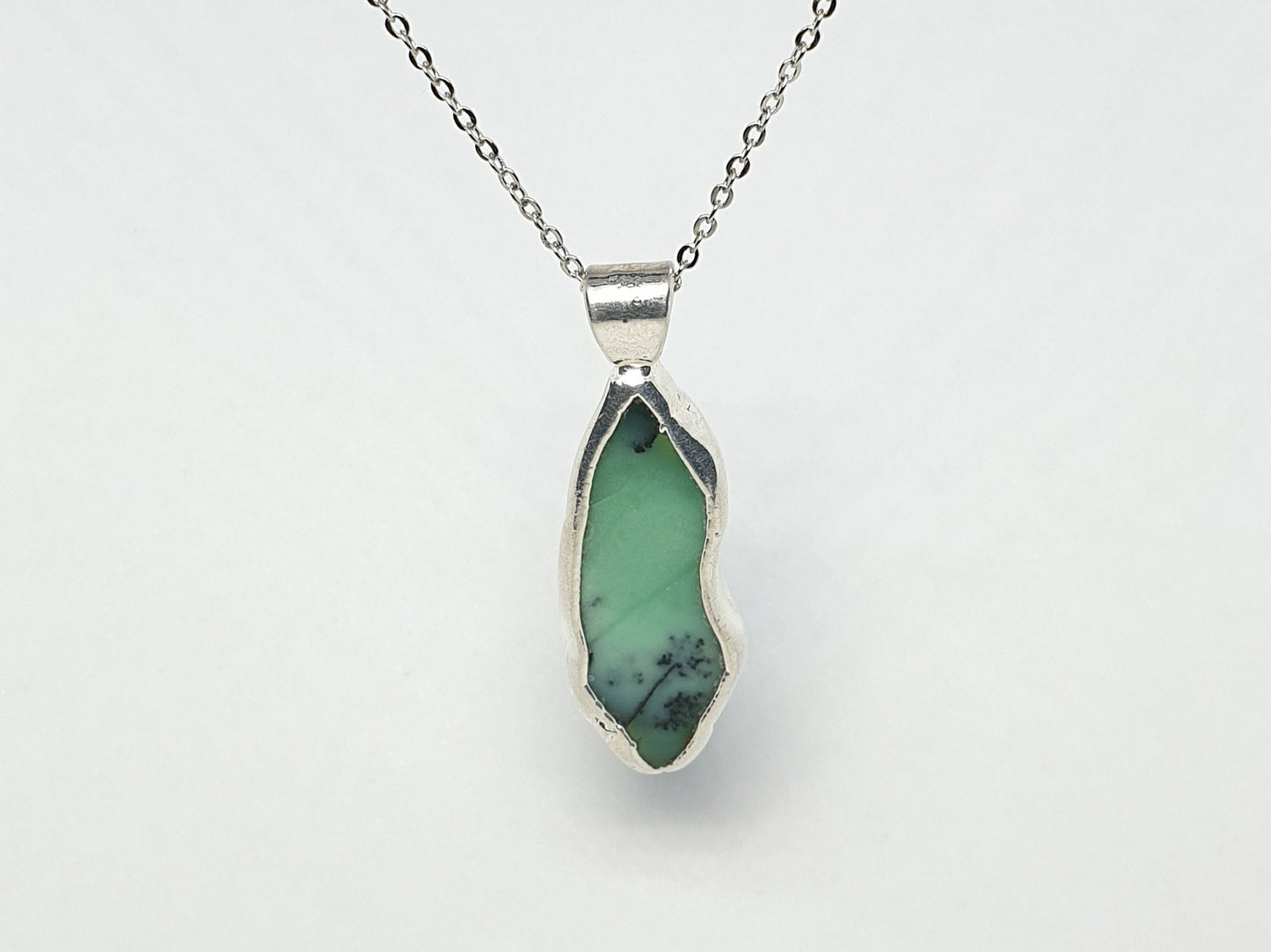 53448.0 - Hand Crafted 925 Silver and Pure Silver Pendant with Australian Chrysoprase from Queensland Made in Australia, NOT made with COPPER!!