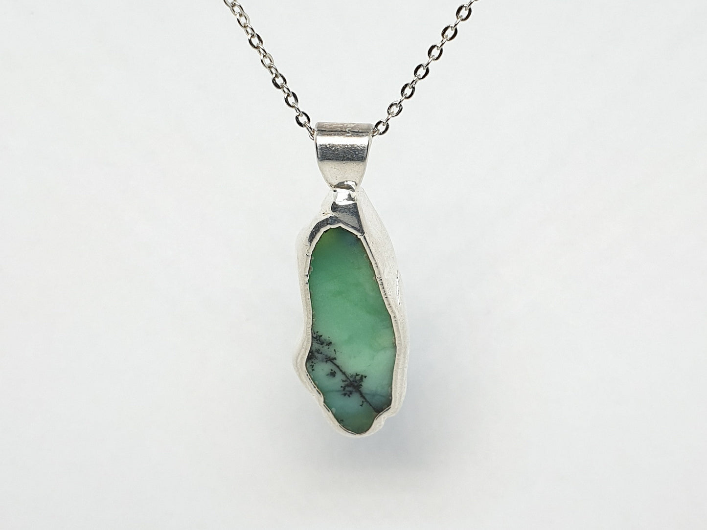 53448.0 - Hand Crafted 925 Silver and Pure Silver Pendant with Australian Chrysoprase from Queensland Made in Australia, NOT made with COPPER!!